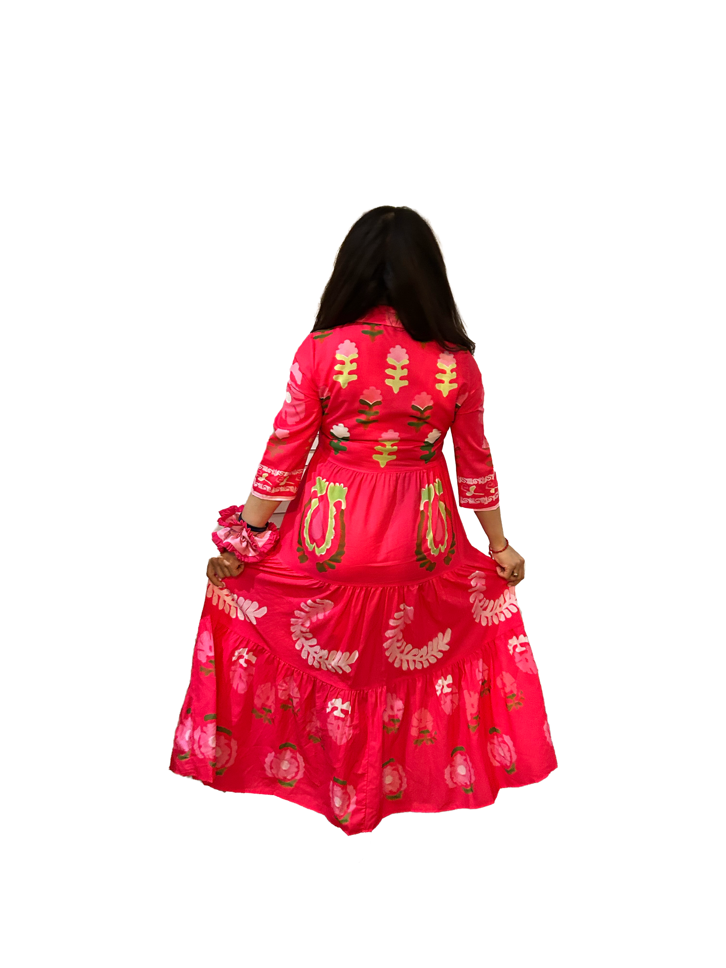 Vibrant Floral Print Tiered Midi Dress