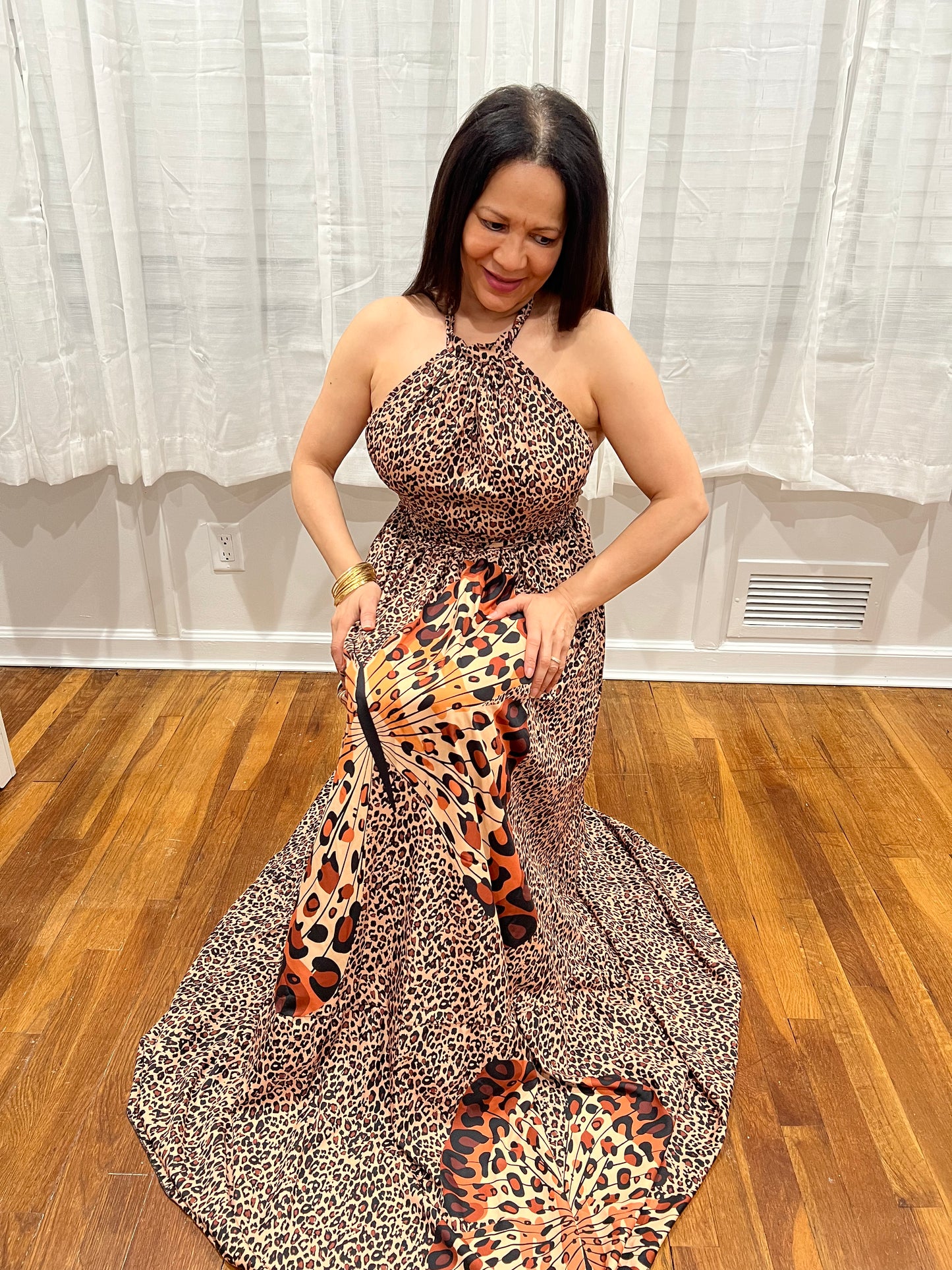 Leopard & Butterfly Printed Long Dress