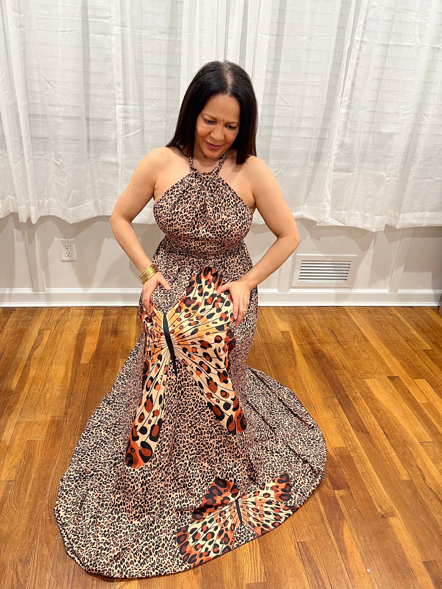 Leopard & Butterfly Printed Long Dress