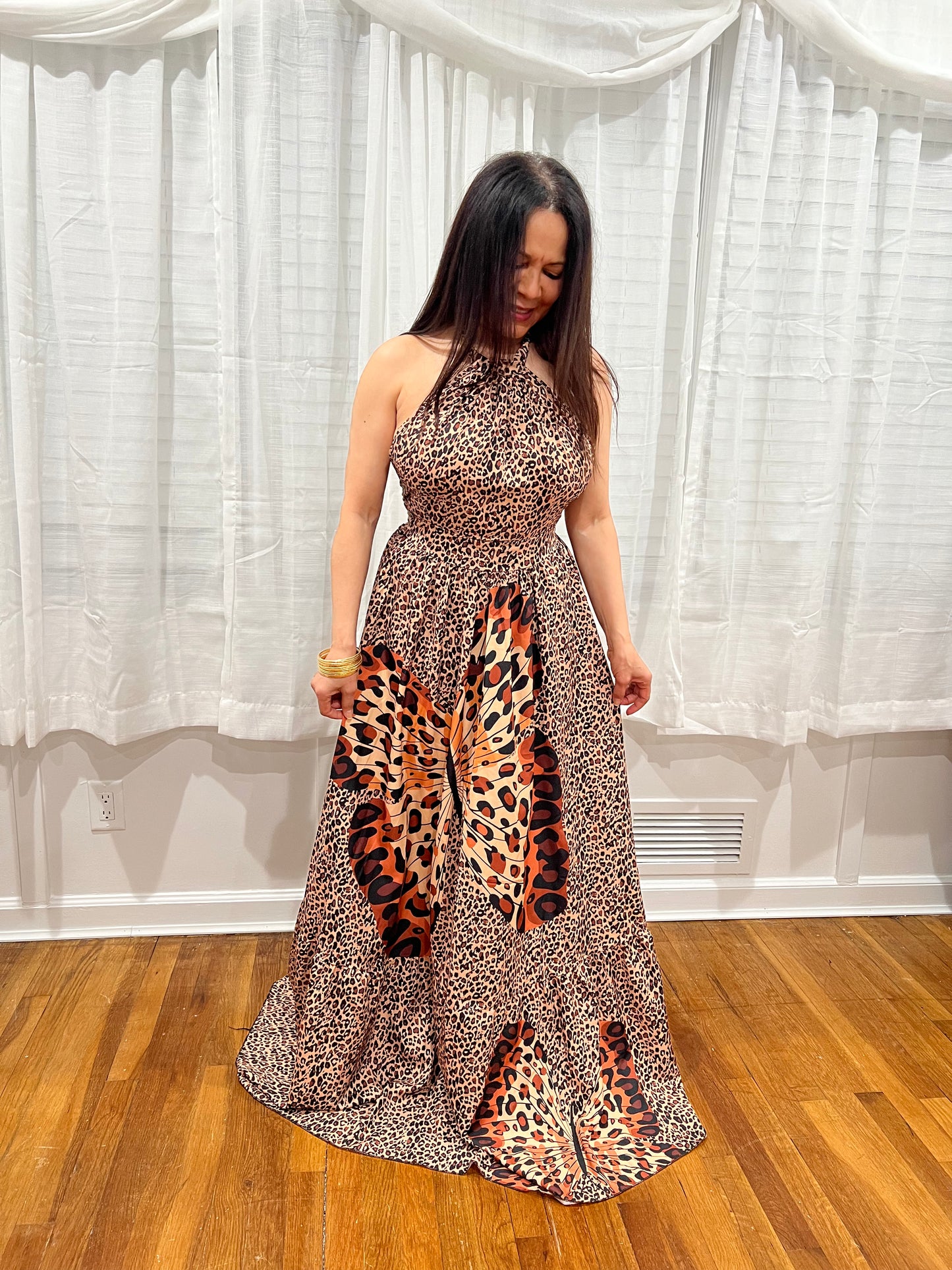 Leopard & Butterfly Printed Long Dress