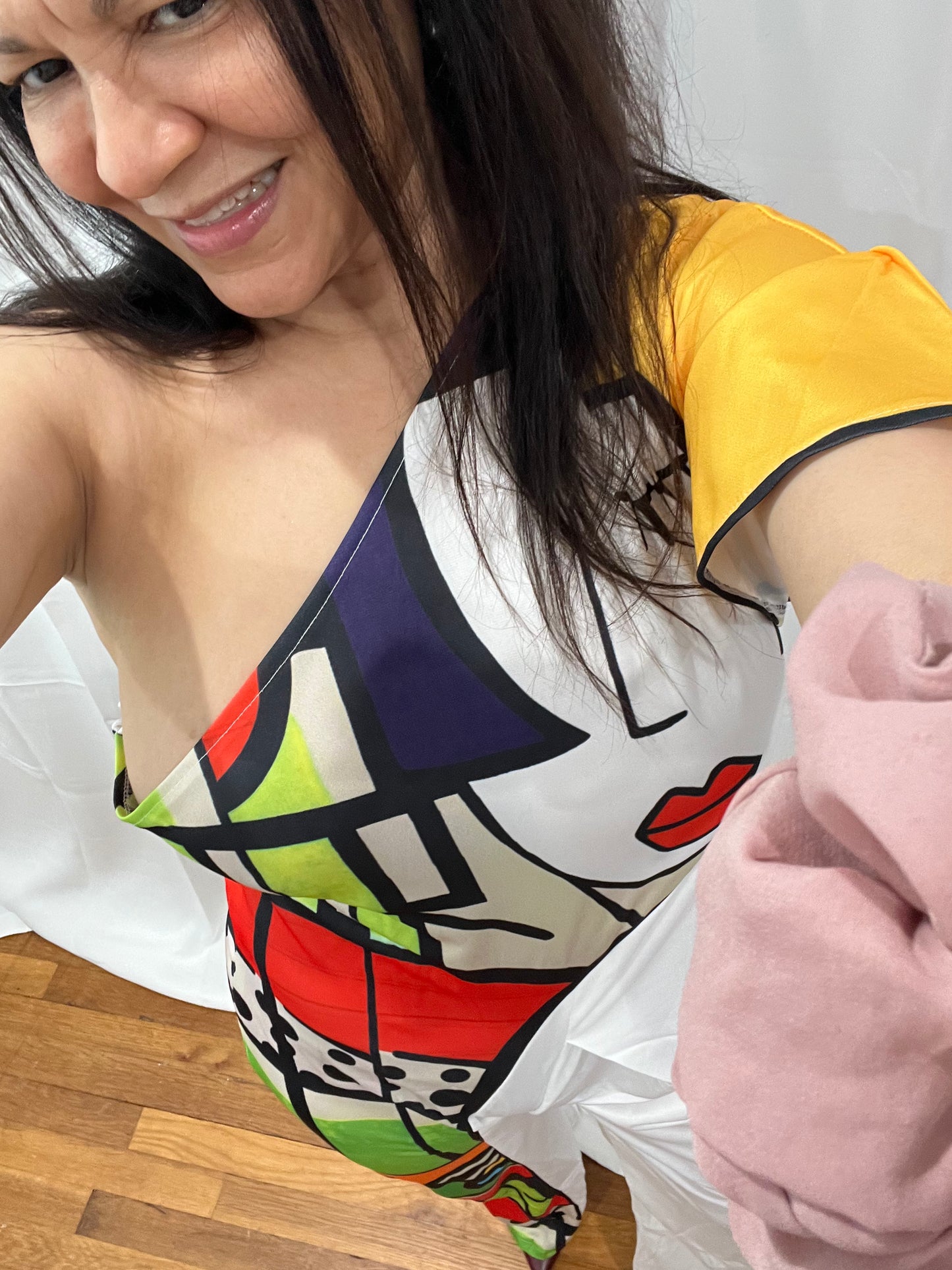 White & Hand-Printed One-Shoulder Jumpsuit