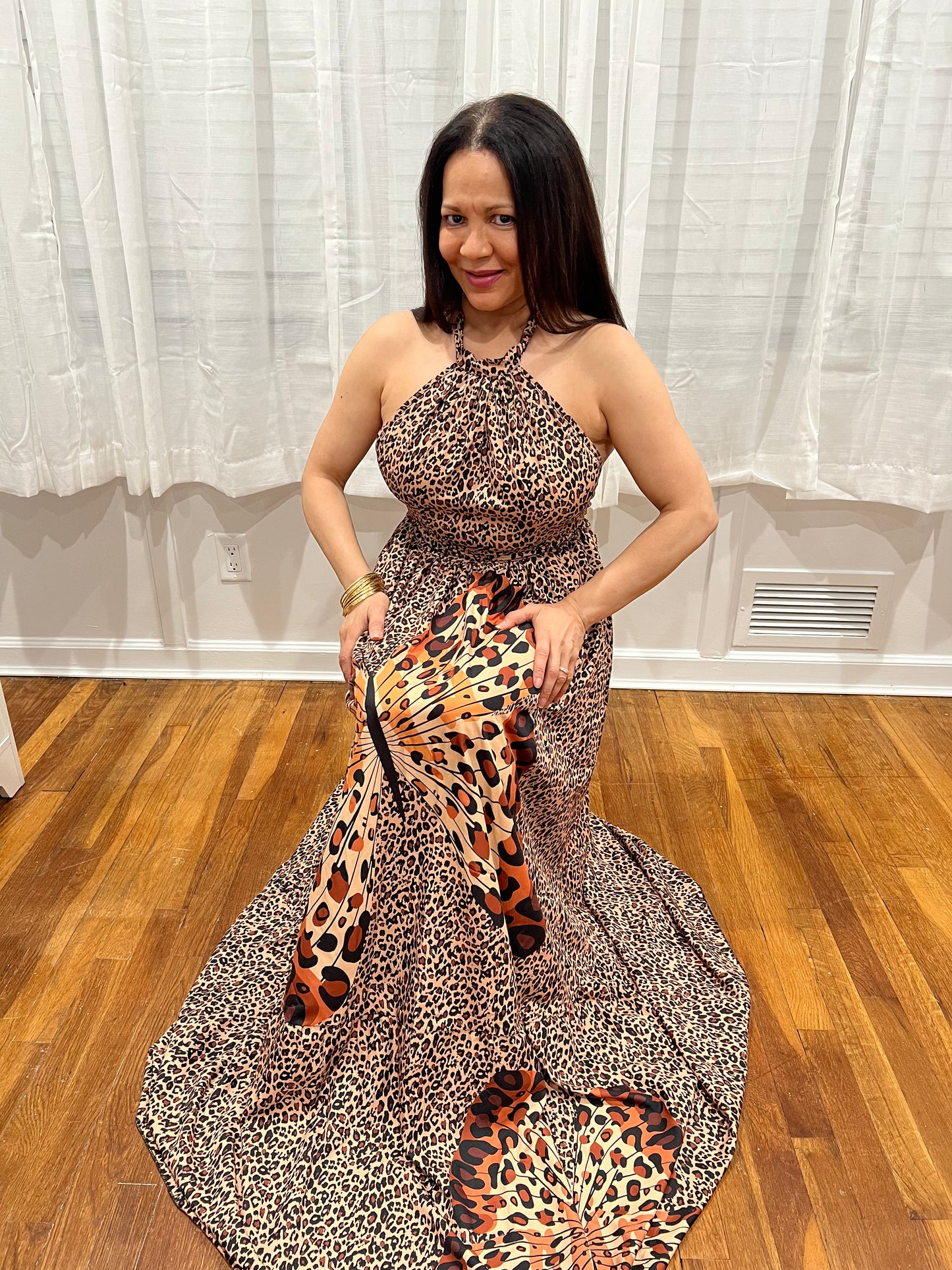 Leopard & Butterfly Printed Long Dress