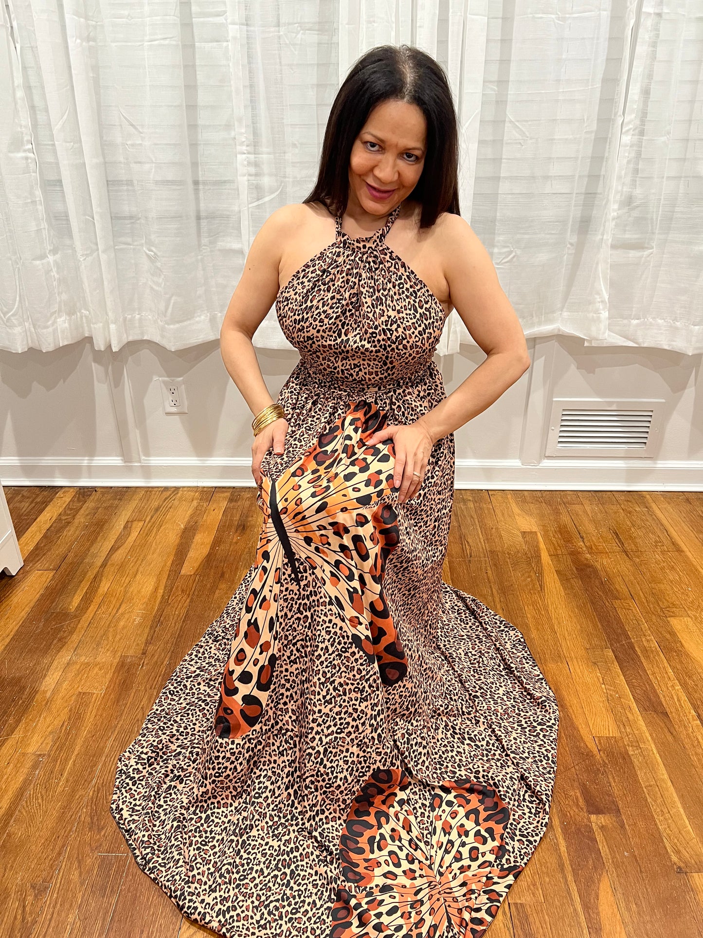 Leopard & Butterfly Printed Long Dress