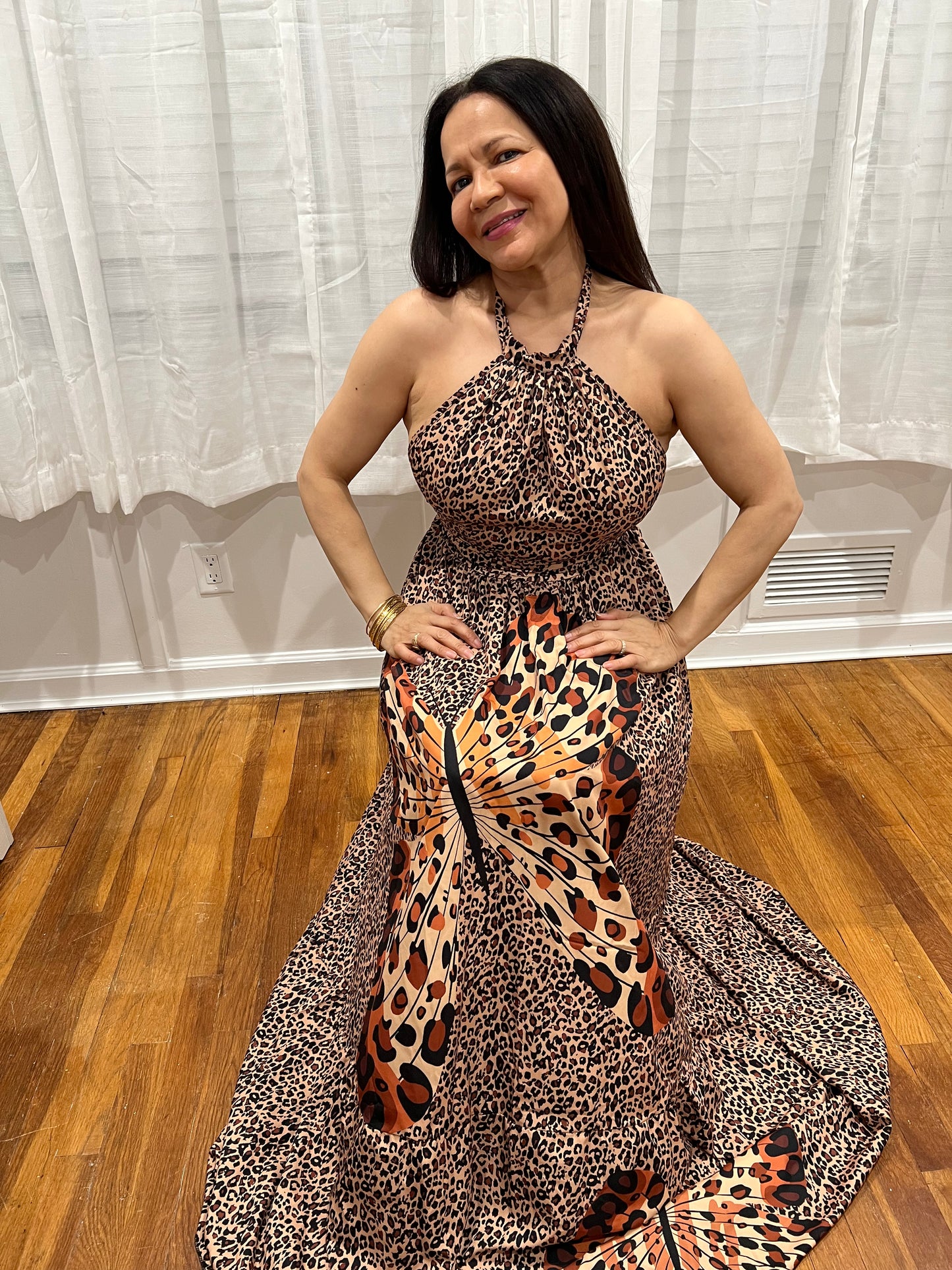 Leopard & Butterfly Printed Long Dress