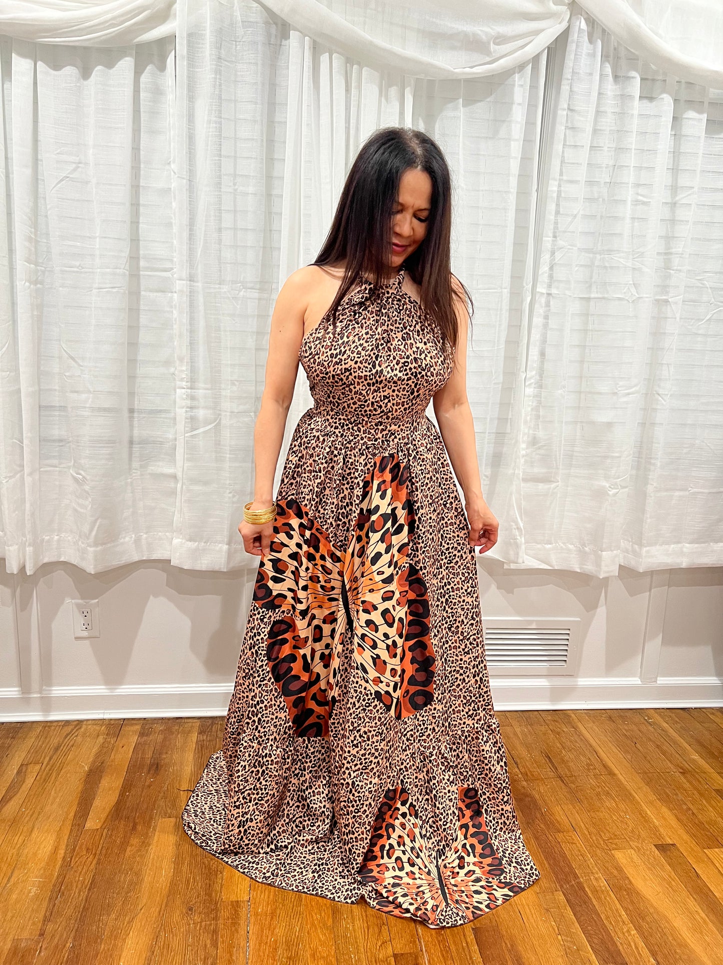 Leopard & Butterfly Printed Long Dress