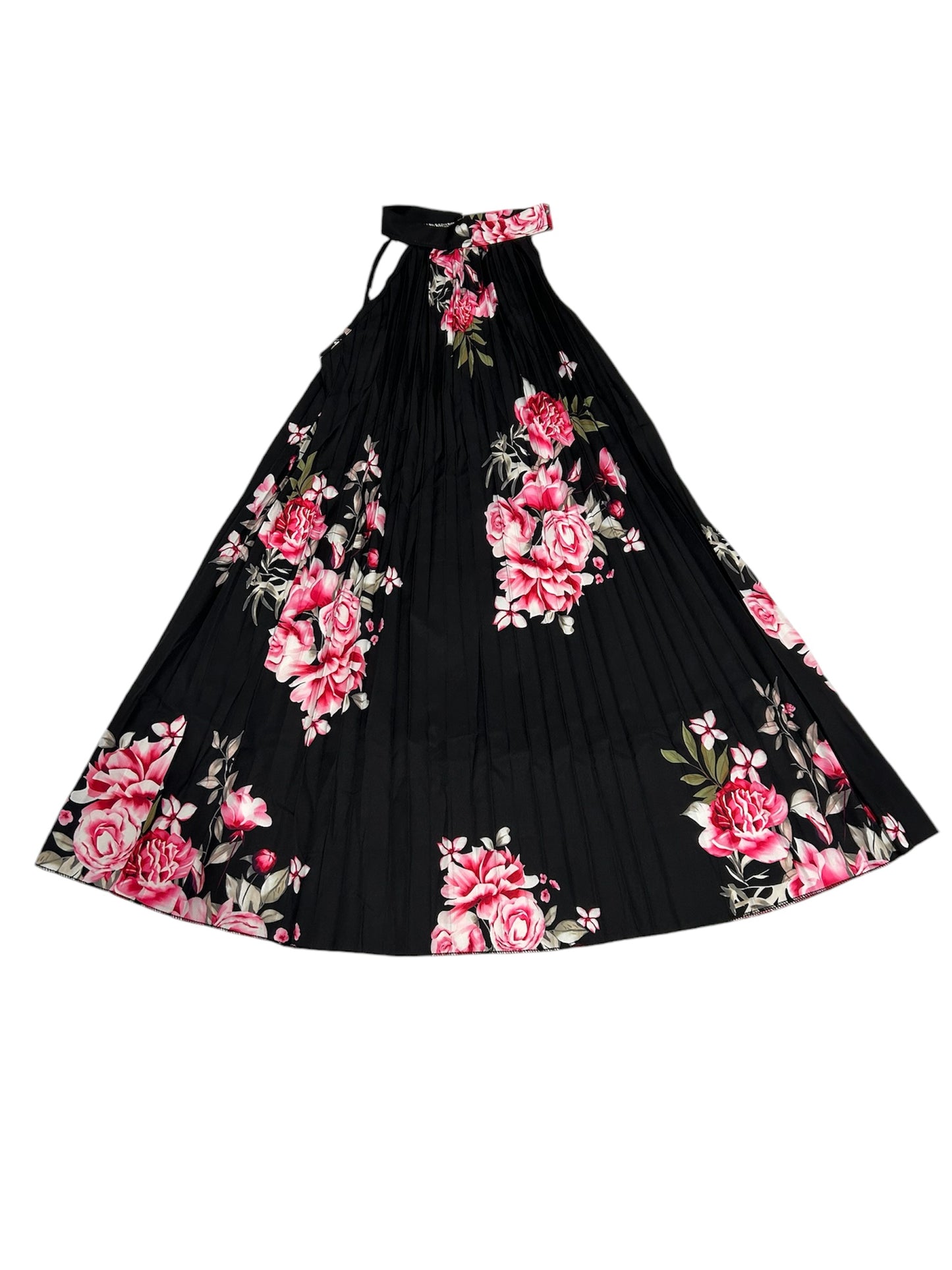 Effortless Elegance Floral Printed Sleeveless Dress with Fan Fold Design and Wide Flowy Hemline