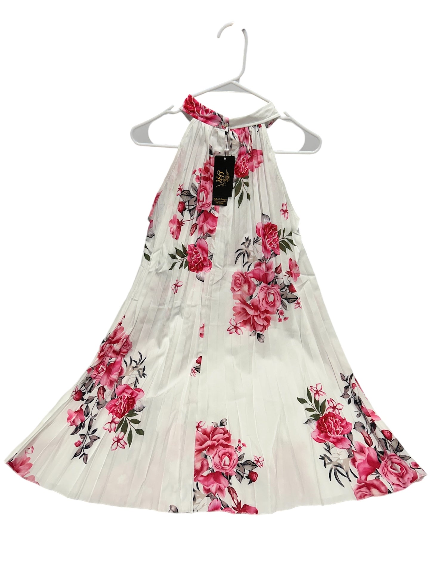 Effortless Elegance Floral Printed Sleeveless Dress with Fan Fold Design and Wide Flowy Hemline