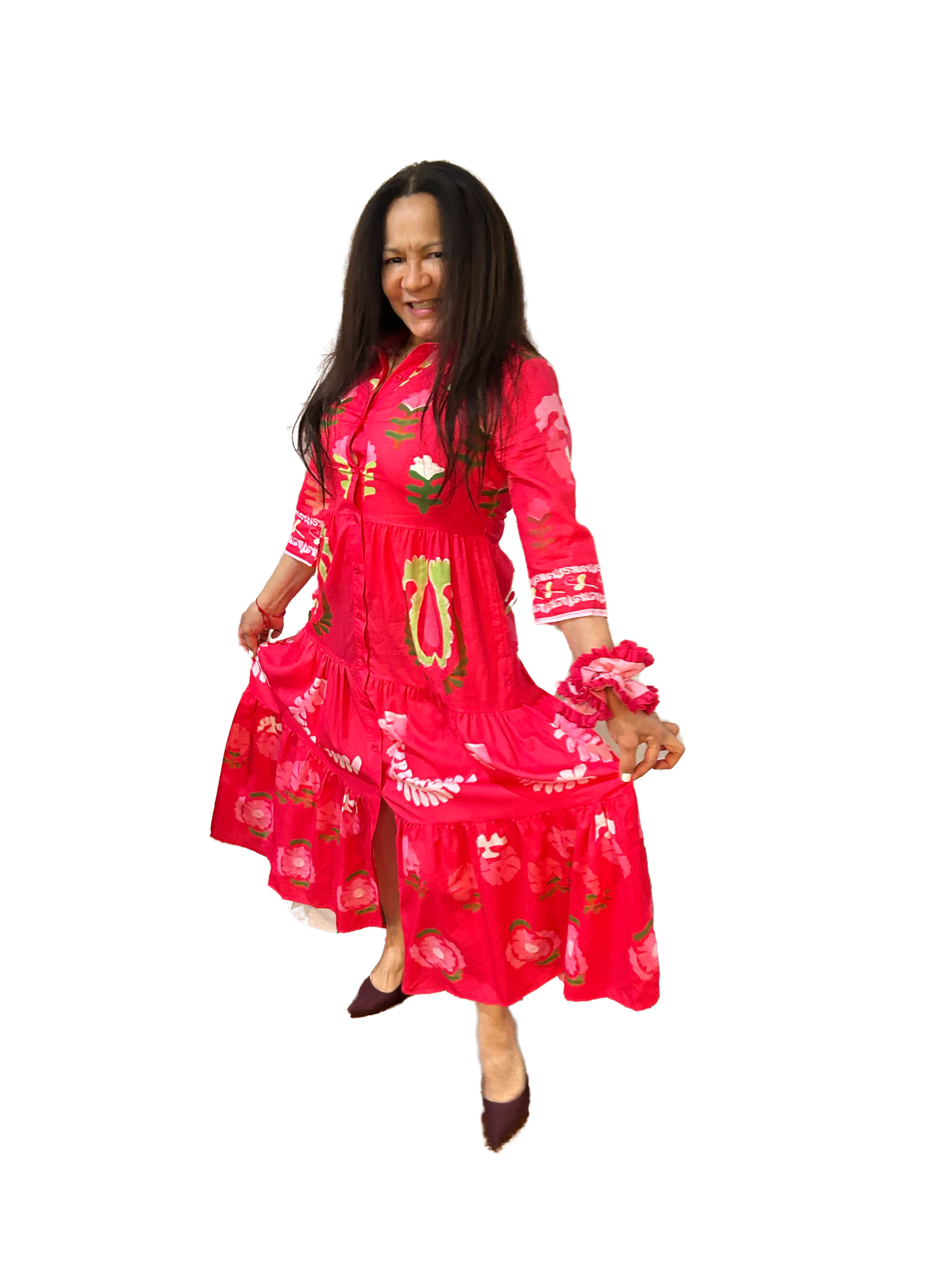 Vibrant Floral Print Tiered Midi Dress