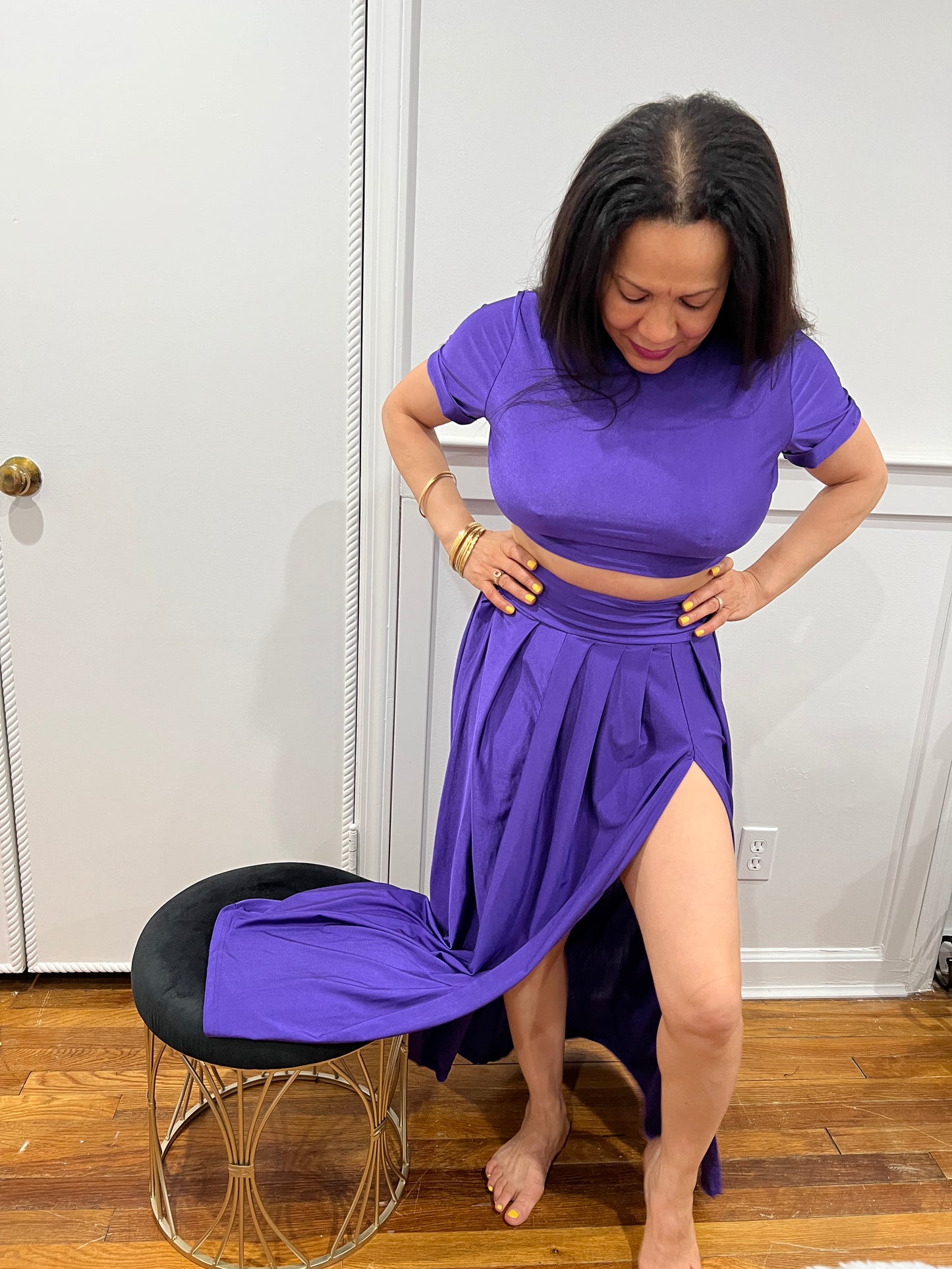 TWO PIECE OUTFIT SETS  SKIRT AND TOP SPLIT SKIRT SETS,  SHORT SLEEVE TOP