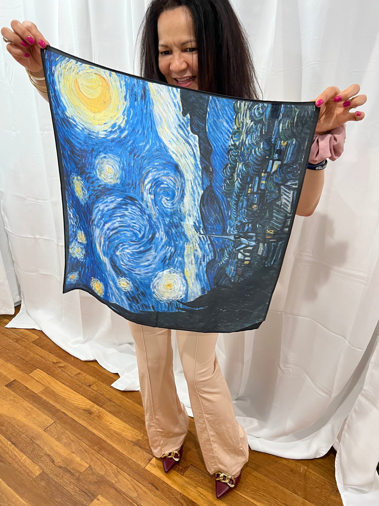 VANGOGH SILK PRINT SCARFVES. HAND PAINTED.