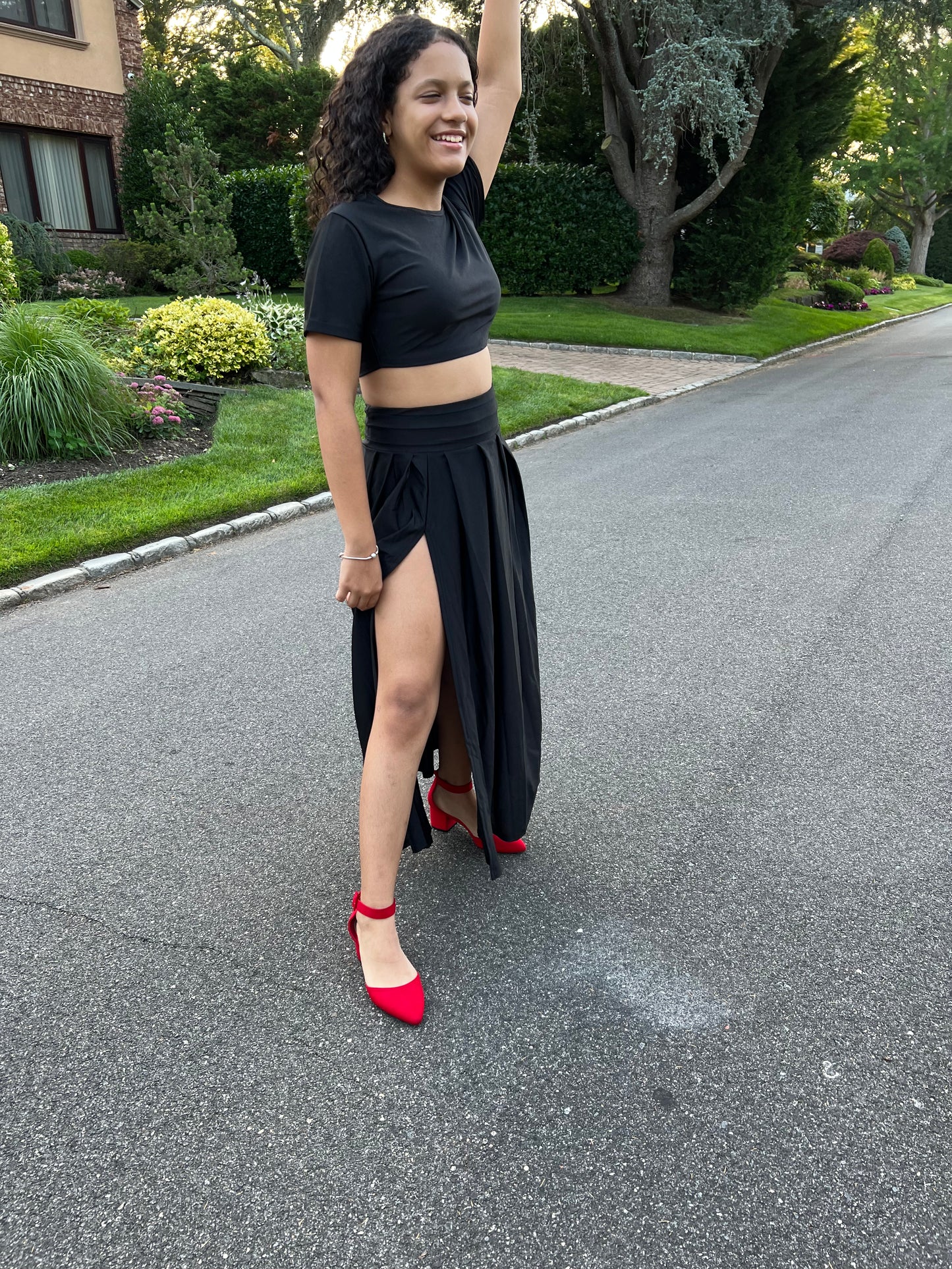 TWO PIECE OUTFIT SETS  SKIRT AND TOP SPLIT SKIRT SETS,  SHORT SLEEVE TOP