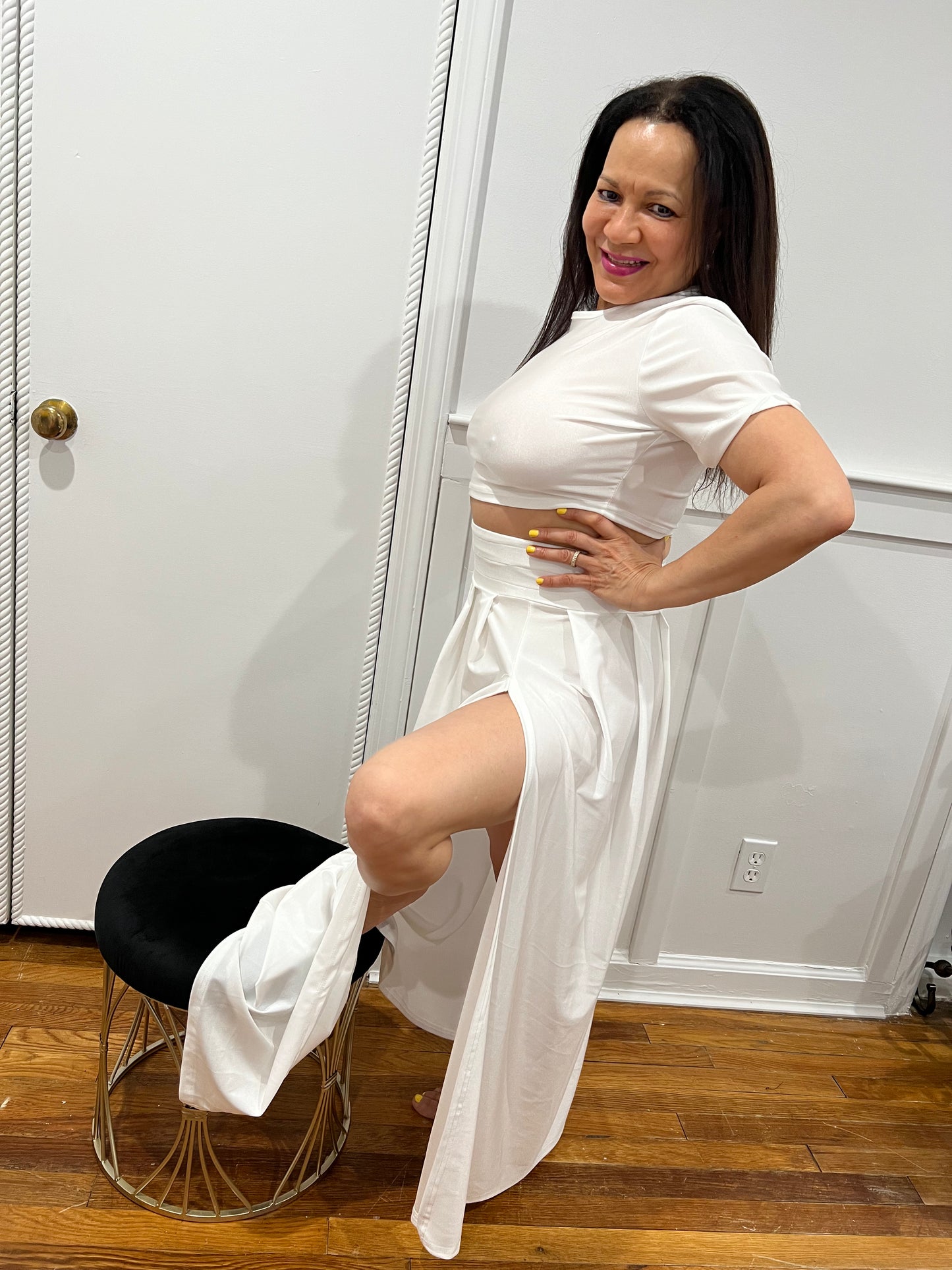 TWO PIECE OUTFIT SETS  SKIRT AND TOP SPLIT SKIRT SETS,  SHORT SLEEVE TOP