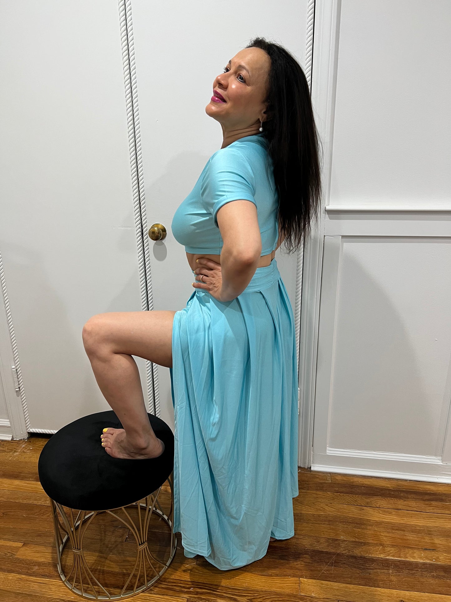 TWO PIECE OUTFIT SETS  SKIRT AND TOP SPLIT SKIRT SETS,  SHORT SLEEVE TOP