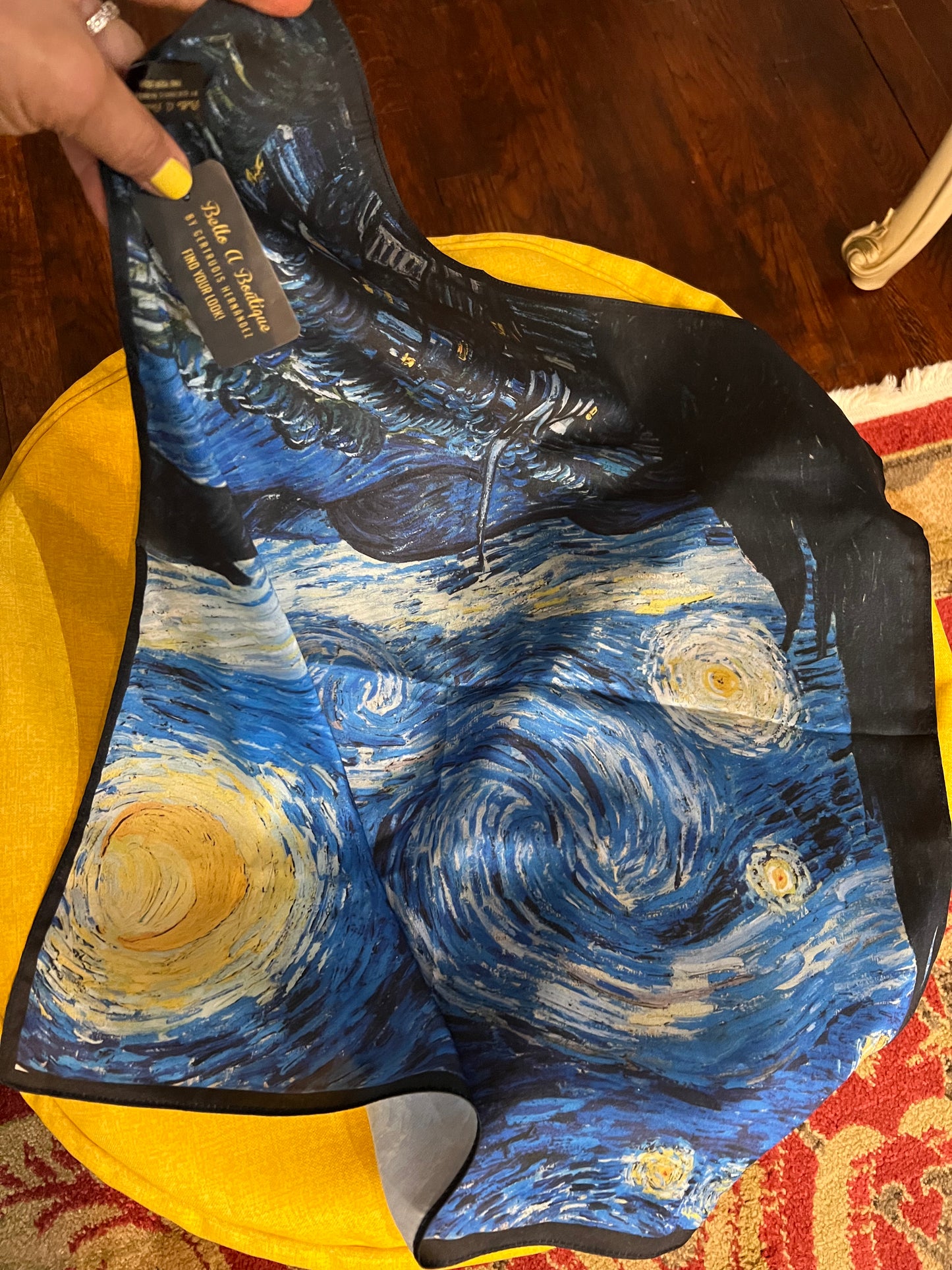 VANGOGH SILK PRINTED SCARF OCEAN BLUE AND SUNSET