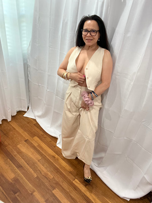 PANTS SETS WITH TOP VEST/NON_SLEVEE/HIGH WAIST ELEGANT