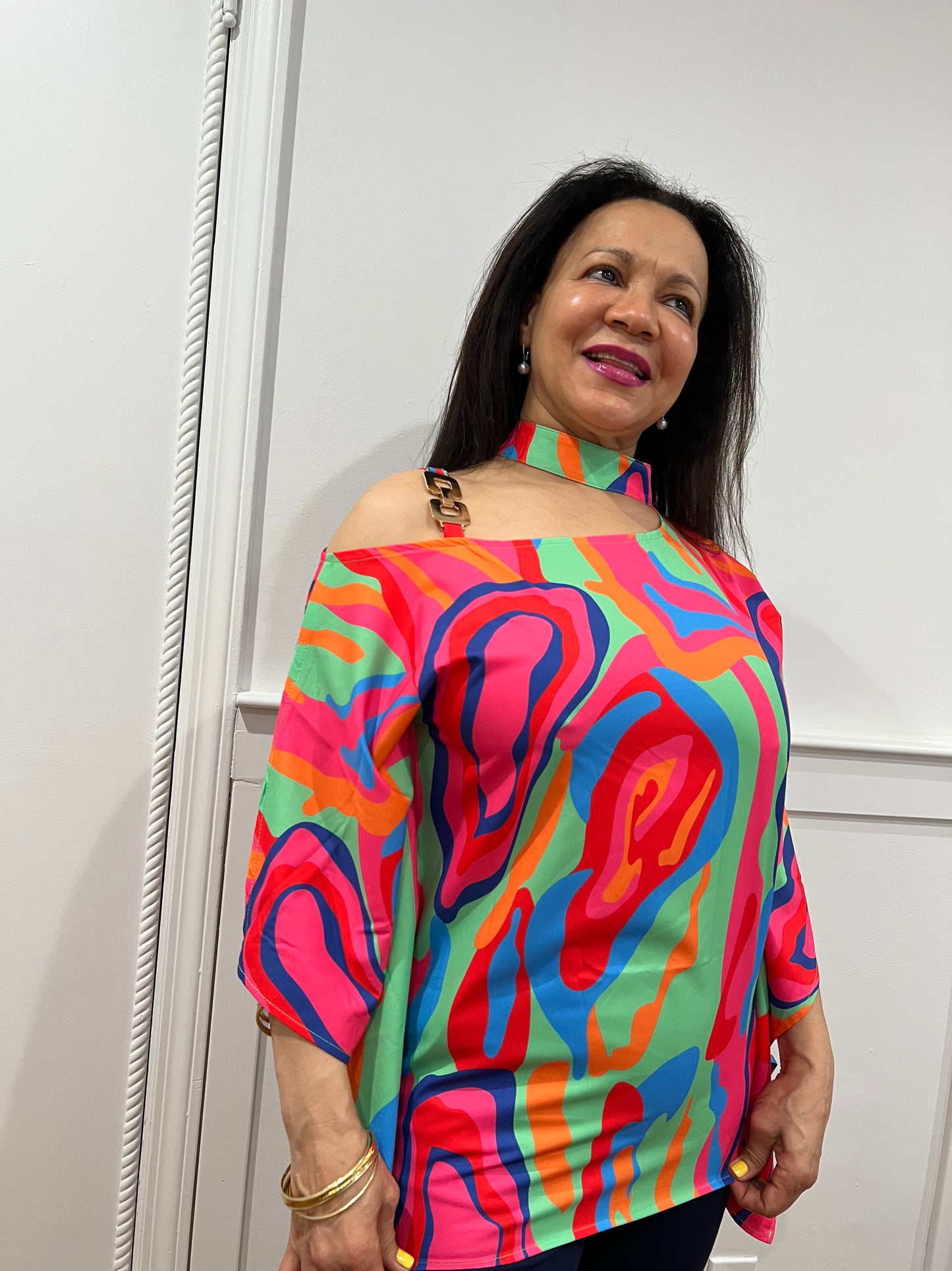 Multicolor Oriental Print Sleeveless Blouse