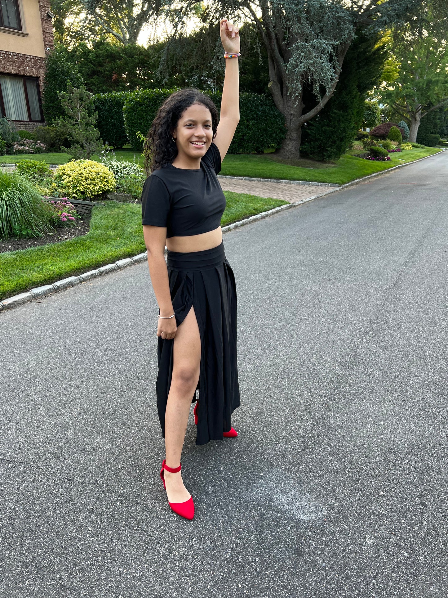 TWO PIECE OUTFIT SETS  SKIRT AND TOP SPLIT SKIRT SETS,  SHORT SLEEVE TOP