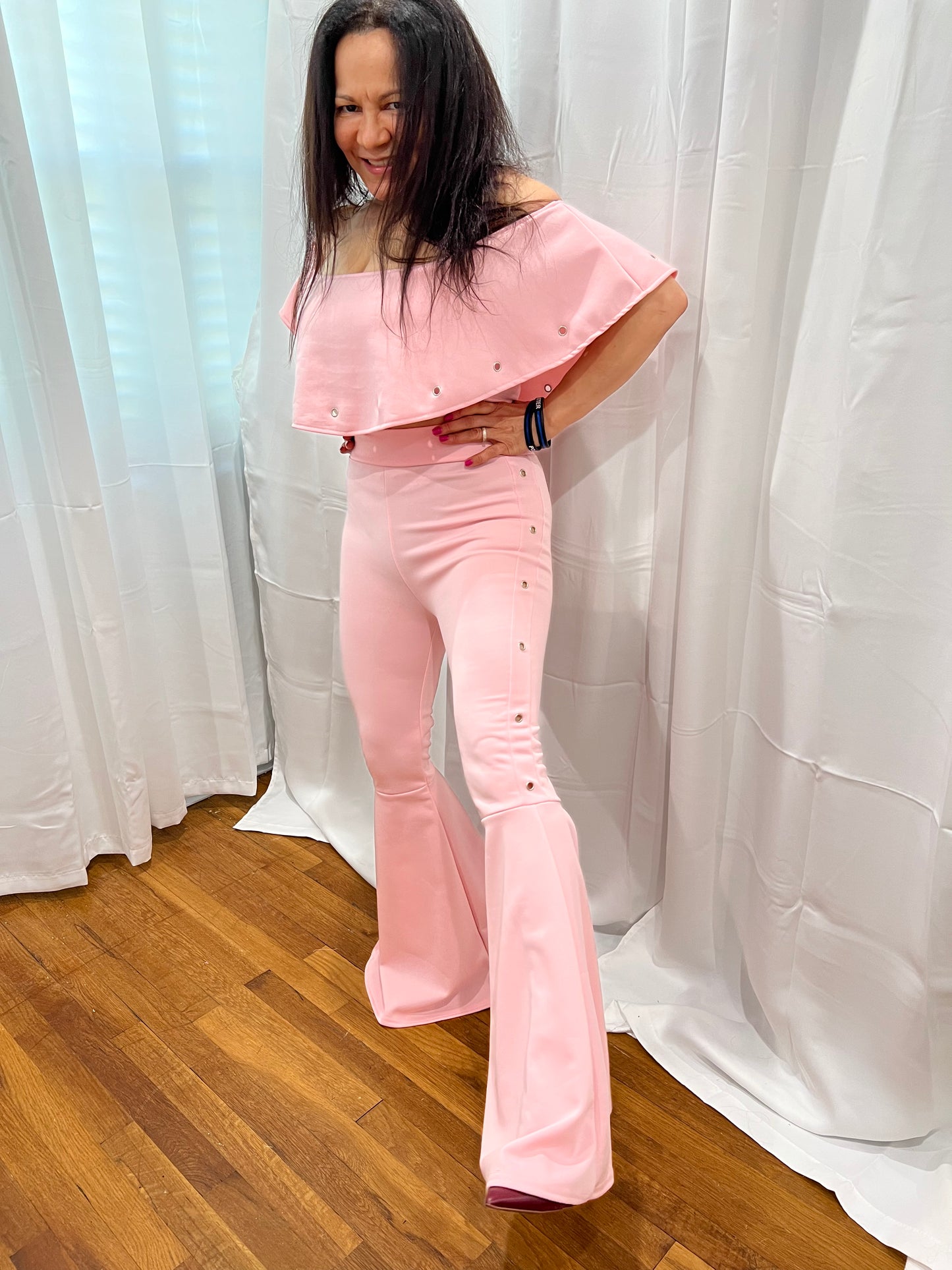 High Waist Pant Set in Light Pink Rose