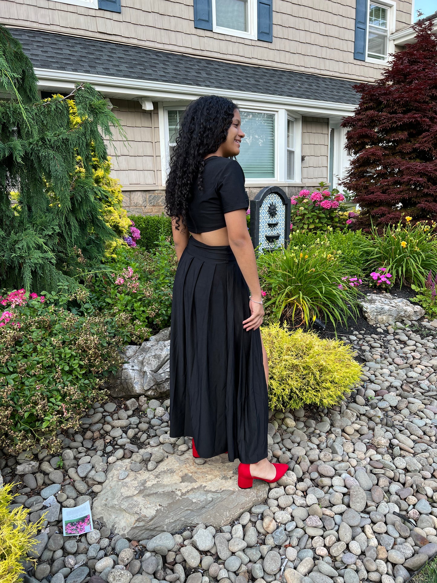 TWO PIECE OUTFIT SETS  SKIRT AND TOP SPLIT SKIRT SETS,  SHORT SLEEVE TOP