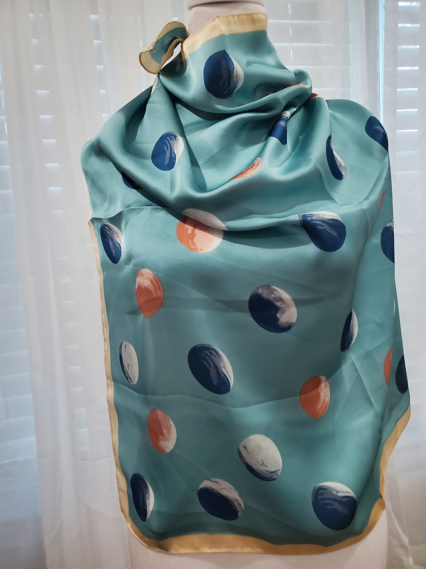 FLORAL ORIENTAL SILK SCARF, HOT PINK,GREEN AND BLUE YELLOW