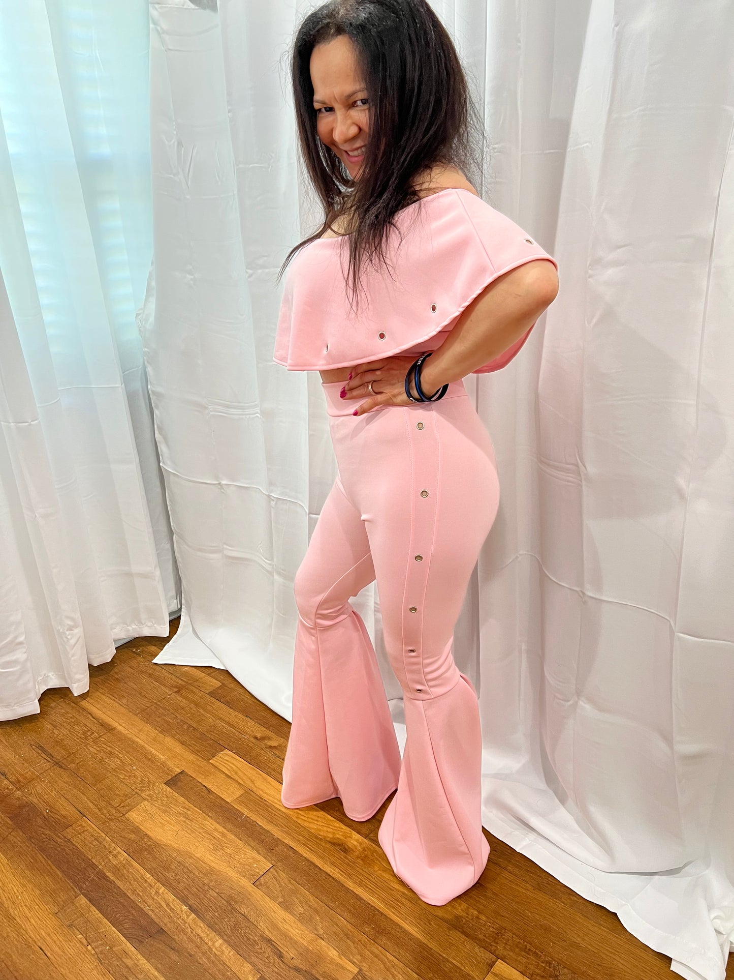 High Waist Pant Set in Light Pink Rose