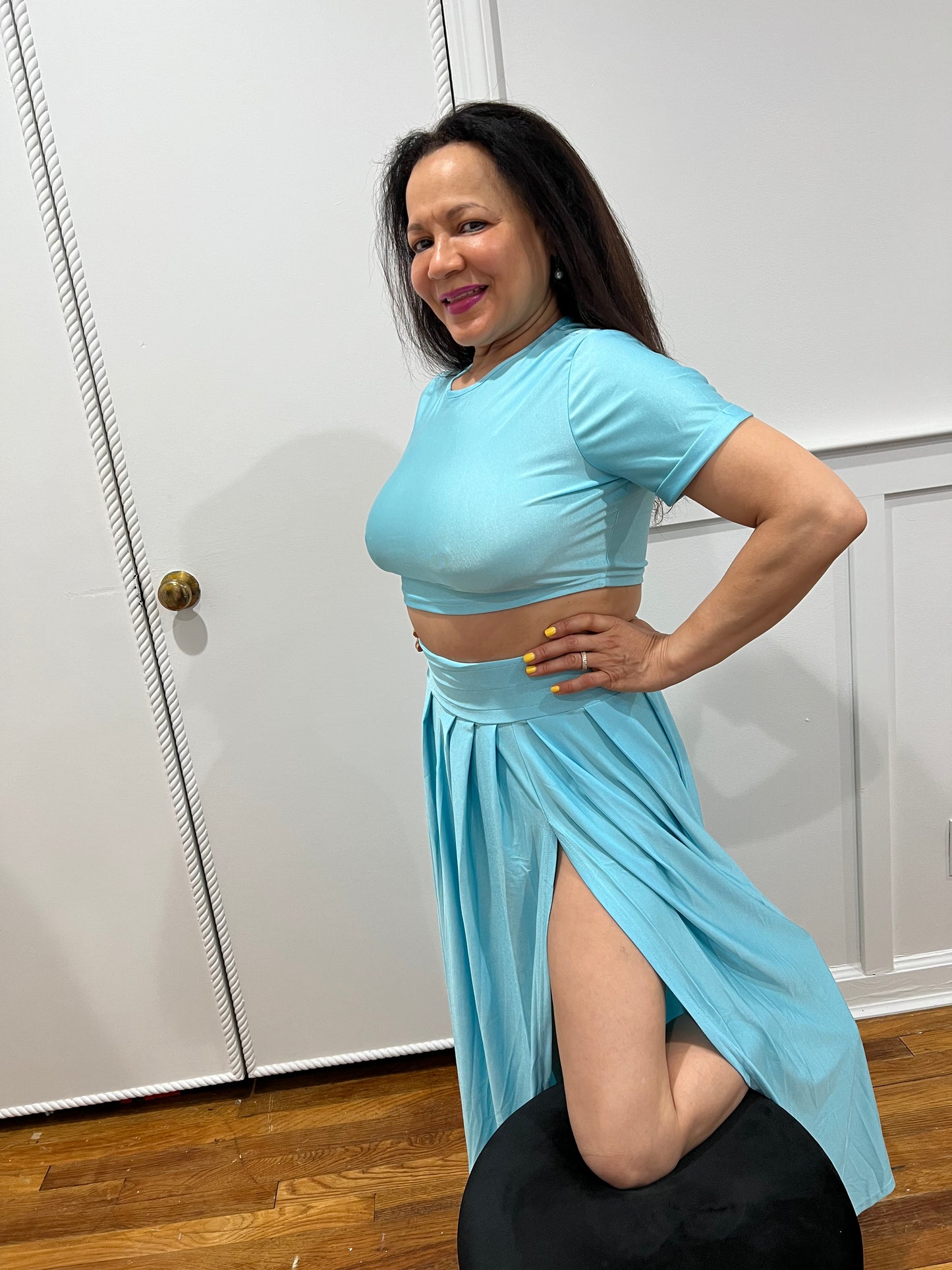 TWO PIECE OUTFIT SETS  SKIRT AND TOP SPLIT SKIRT SETS,  SHORT SLEEVE TOP