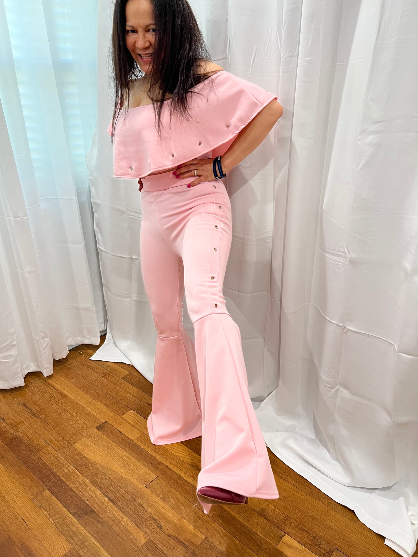 High Waist Pant Set in Light Pink Rose