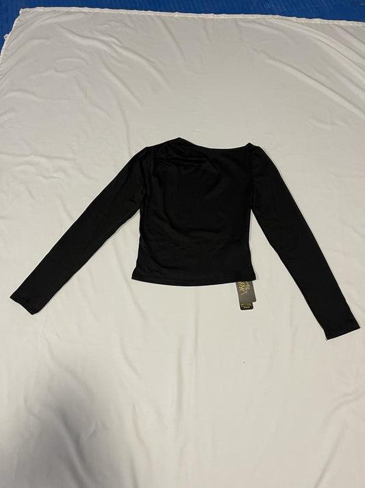 WOMEN PULLOVERS TOPS WITH ROUND NECK , TOP SIDE SHIRRING SELECTION BLACK AND WHITE