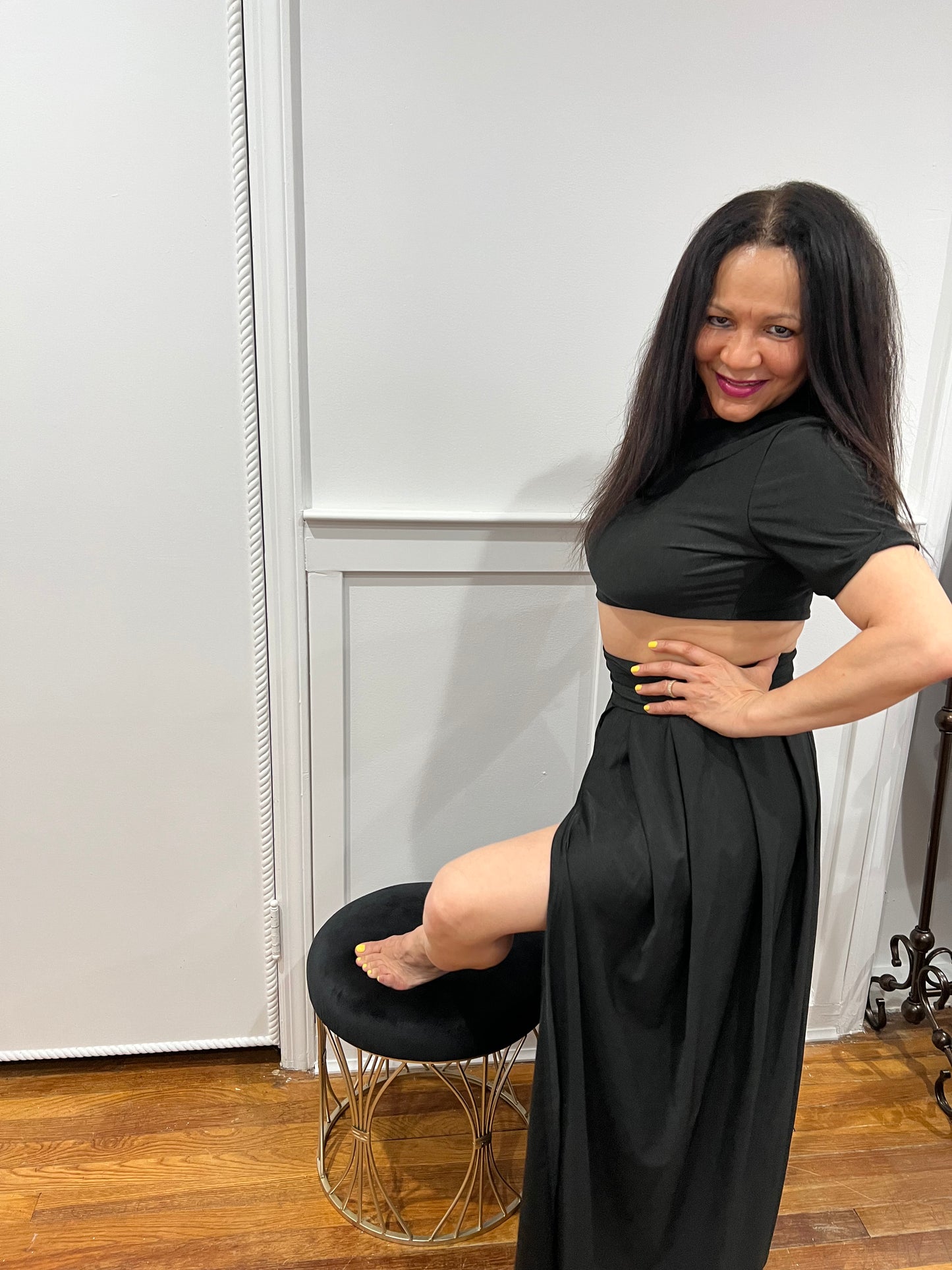 TWO PIECE OUTFIT SETS  SKIRT AND TOP SPLIT SKIRT SETS,  SHORT SLEEVE TOP