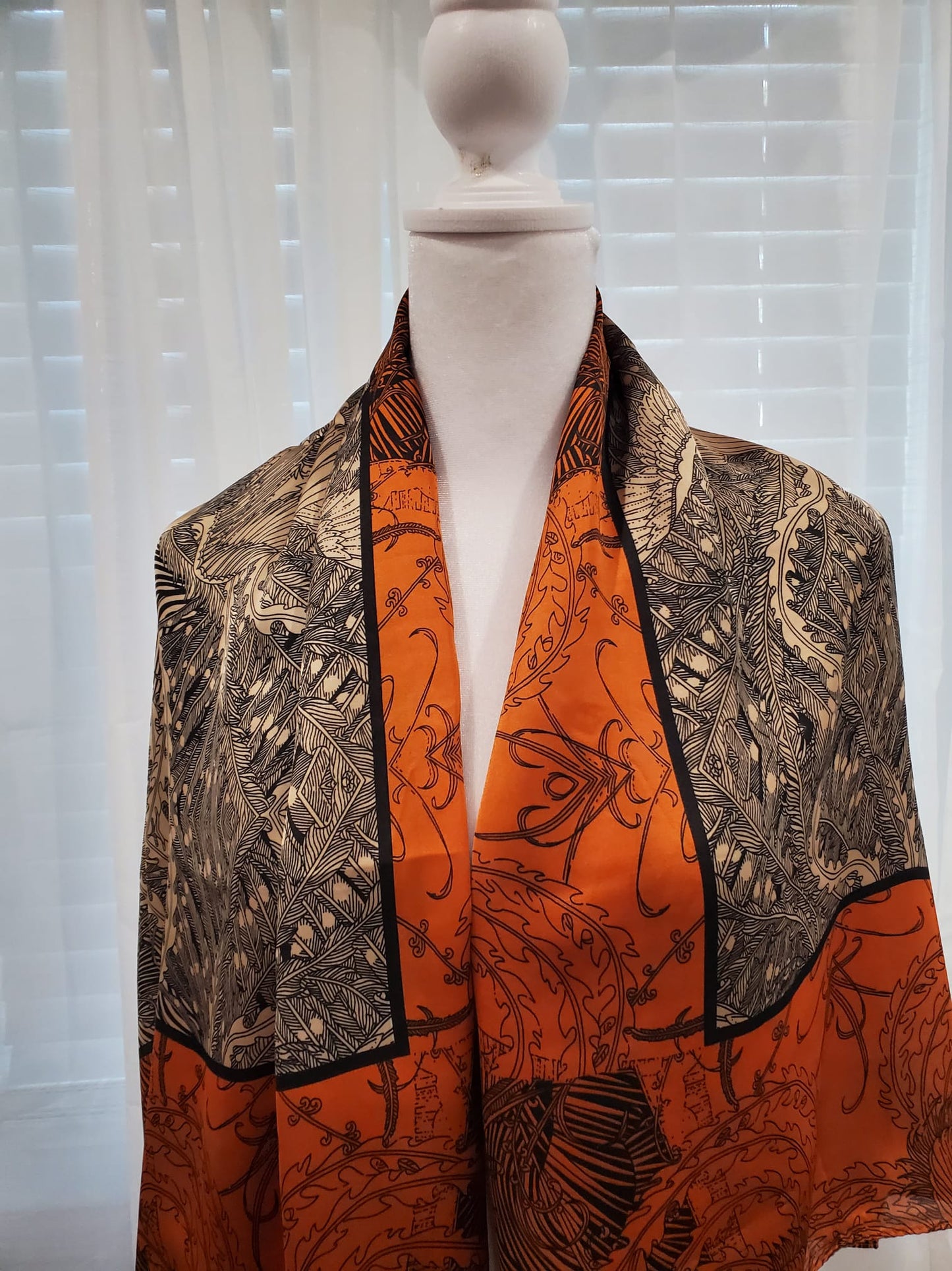 FLORAL ORIENTAL SILK SCARF, HOT PINK,GREEN AND BLUE YELLOW