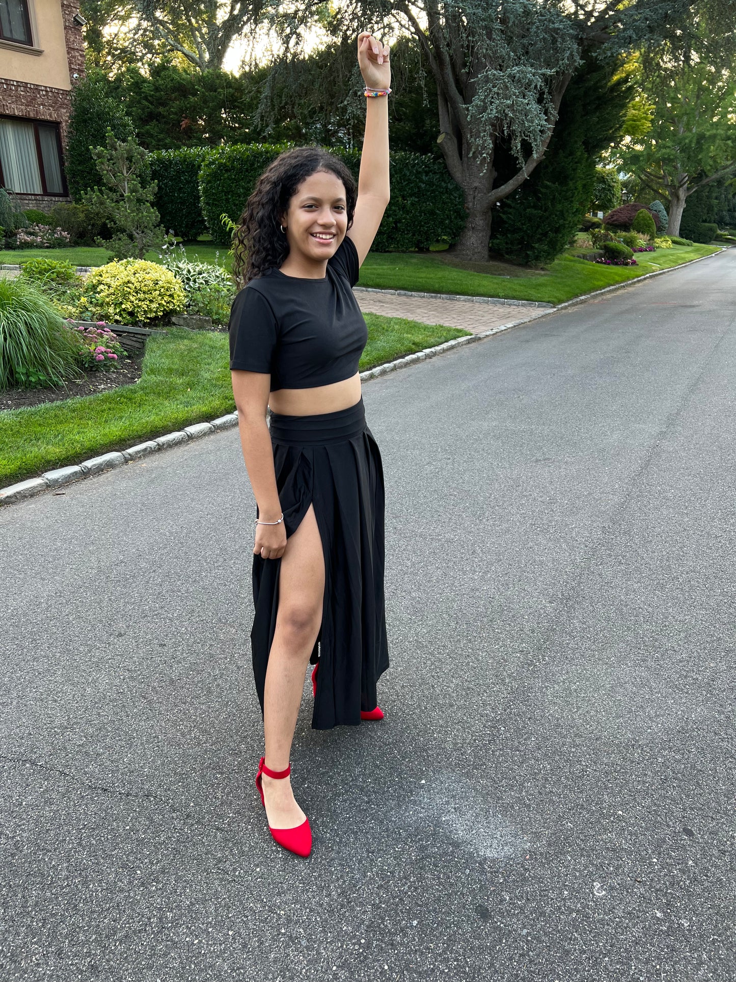 TWO PIECE OUTFIT SETS  SKIRT AND TOP SPLIT SKIRT SETS,  SHORT SLEEVE TOP