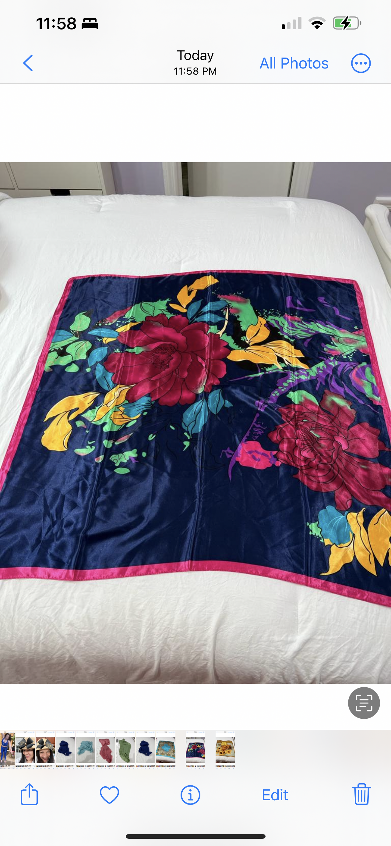 FLORAL ORIENTAL SILK SCARF, HOT PINK,GREEN AND BLUE YELLOW