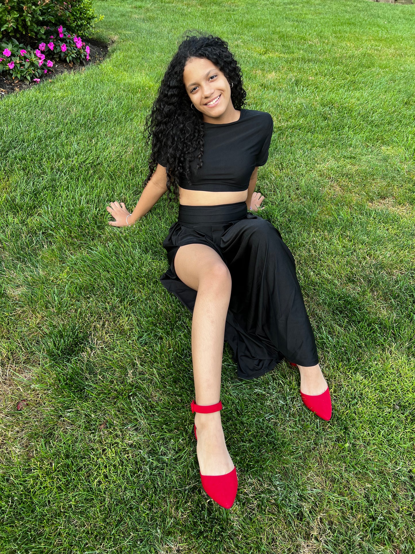 TWO PIECE OUTFIT SETS  SKIRT AND TOP SPLIT SKIRT SETS,  SHORT SLEEVE TOP