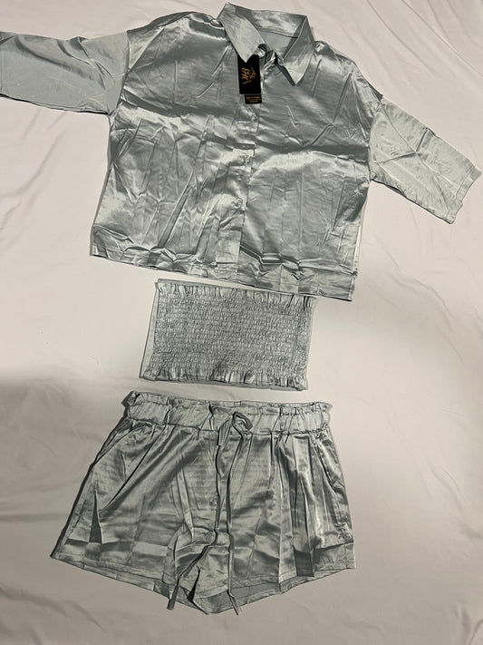 SHORT SATIN SETS 3 PIECES