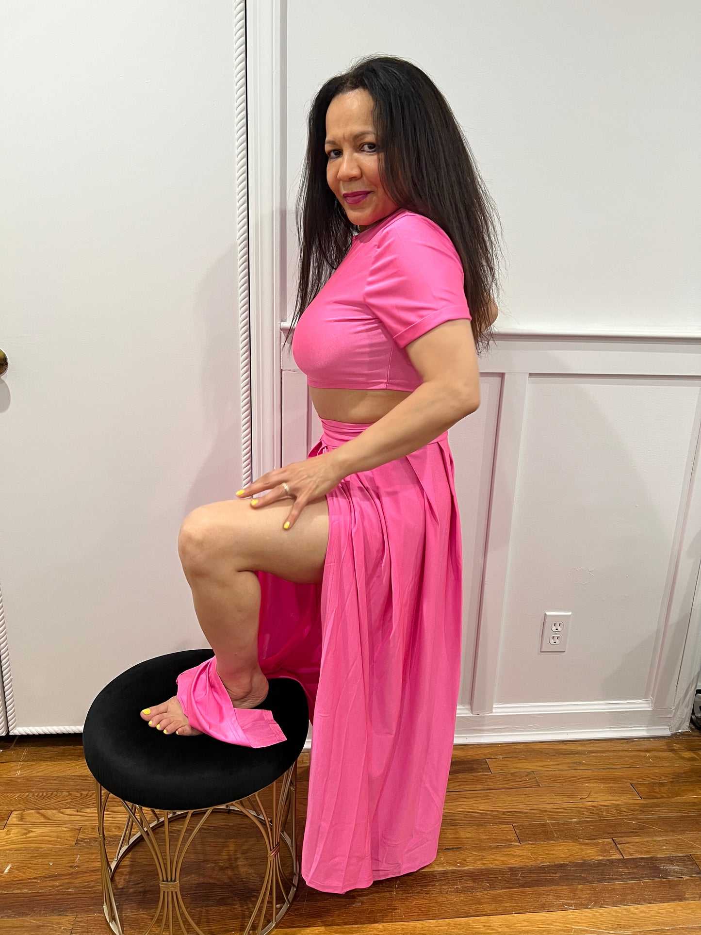 TWO PIECE OUTFIT SETS  SKIRT AND TOP SPLIT SKIRT SETS,  SHORT SLEEVE TOP