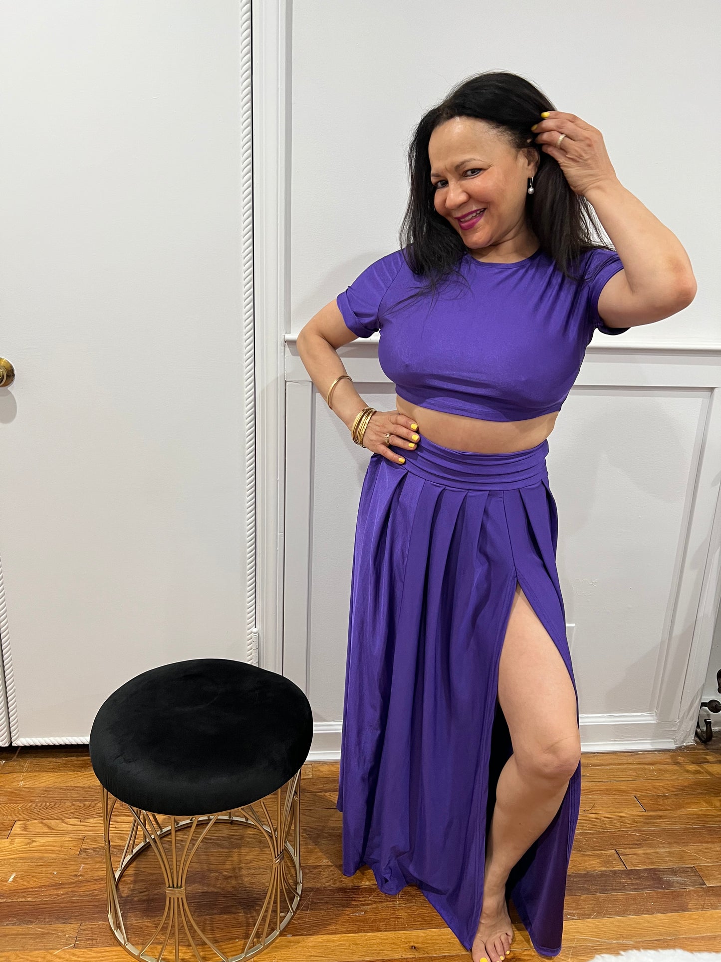 TWO PIECE OUTFIT SETS  SKIRT AND TOP SPLIT SKIRT SETS,  SHORT SLEEVE TOP