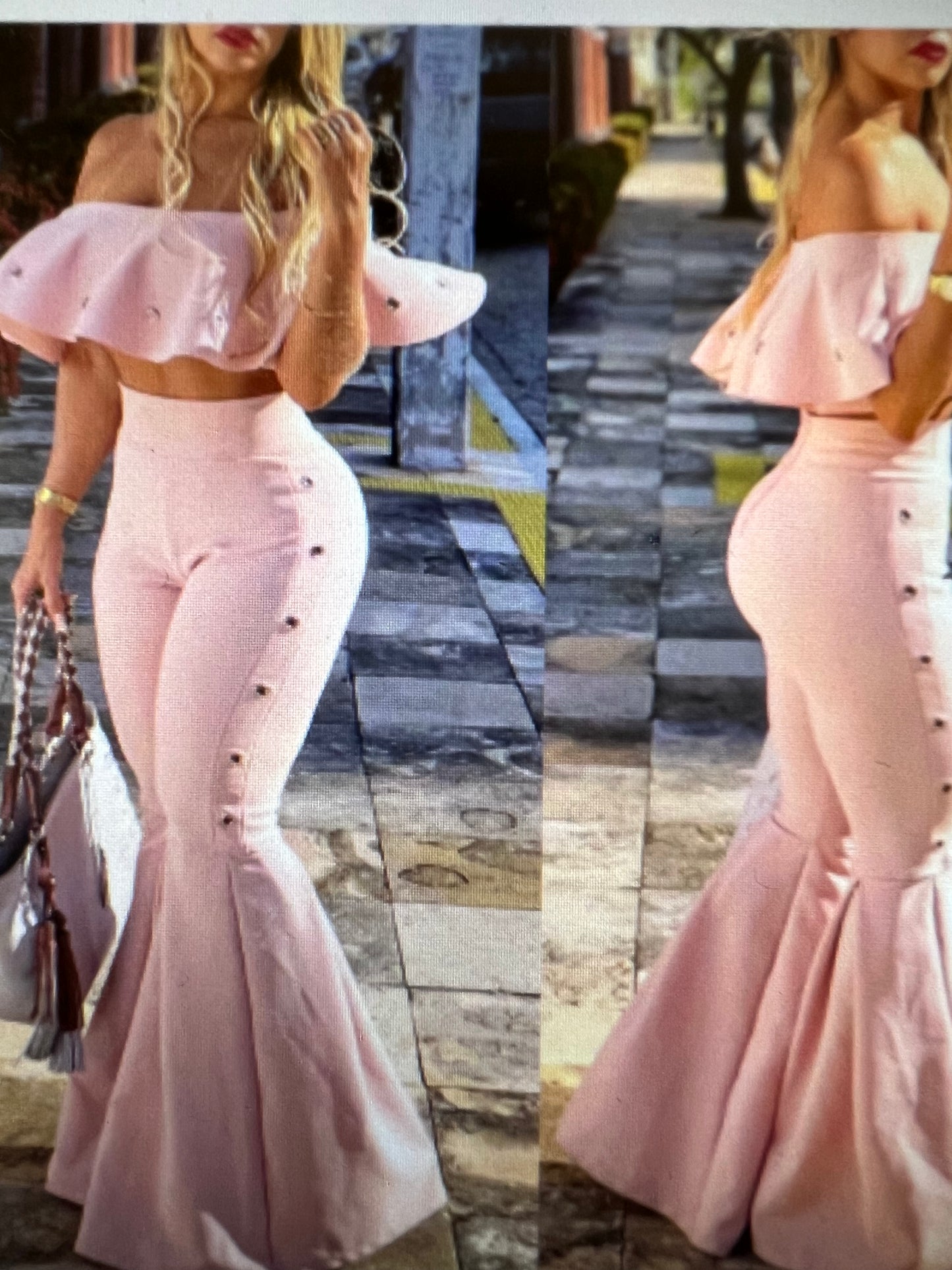 High Waist Pant Set in Light Pink Rose