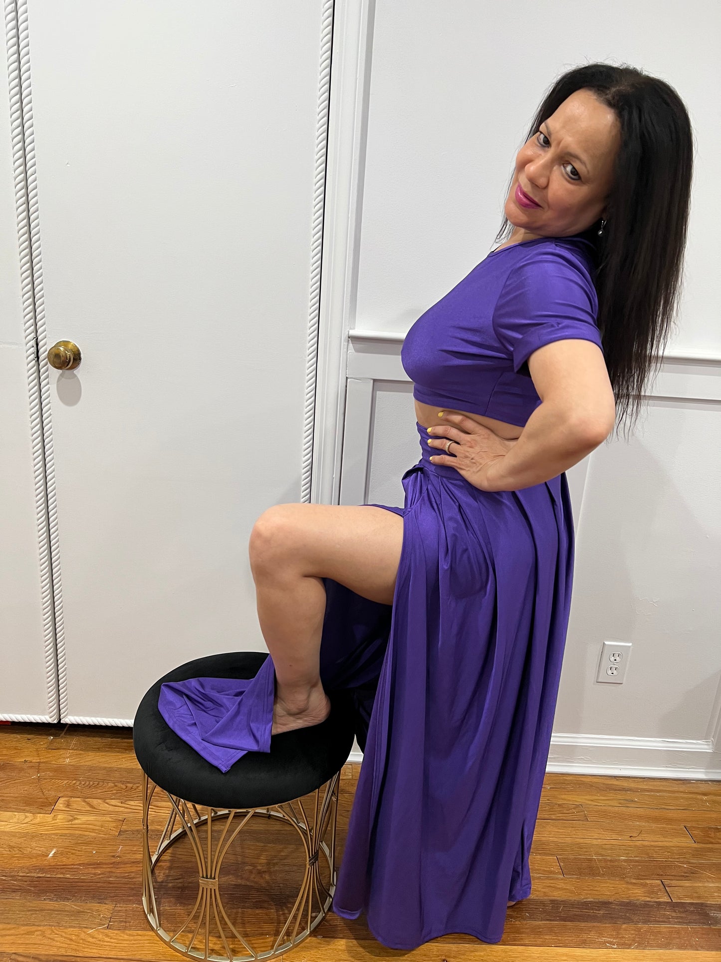 TWO PIECE OUTFIT SETS  SKIRT AND TOP SPLIT SKIRT SETS,  SHORT SLEEVE TOP