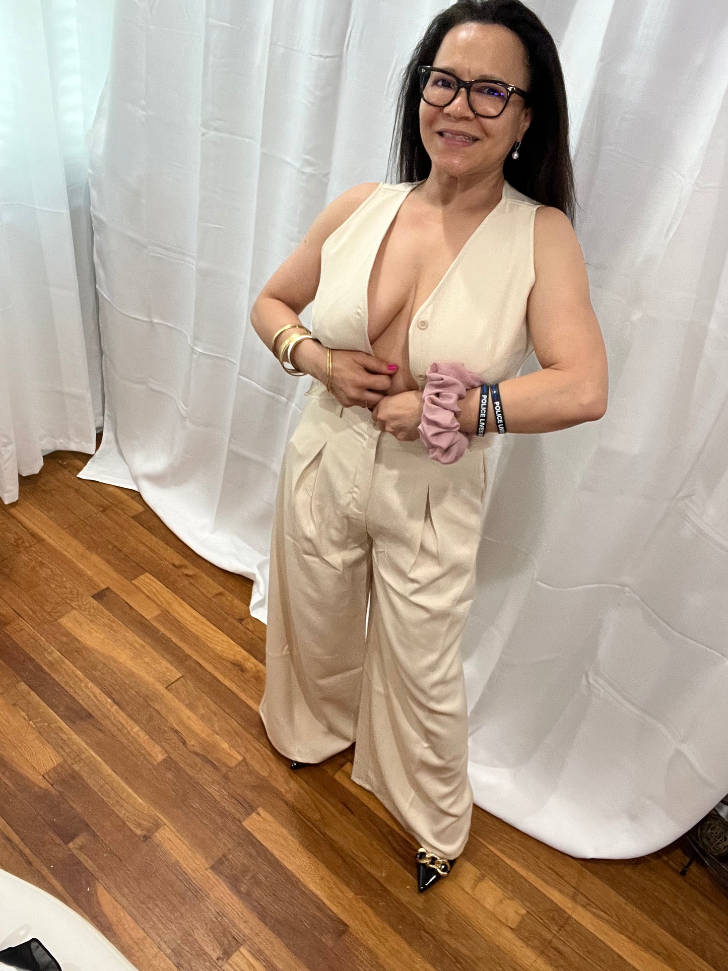 PANTS SETS WITH TOP VEST. ELEGANT AND LIGH/HIGH WAITS/V-NECK