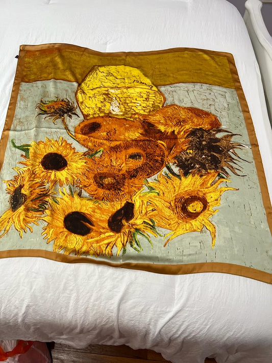 FLORAL ORIENTAL SILK SCARF, HOT PINK,GREEN AND BLUE YELLOW