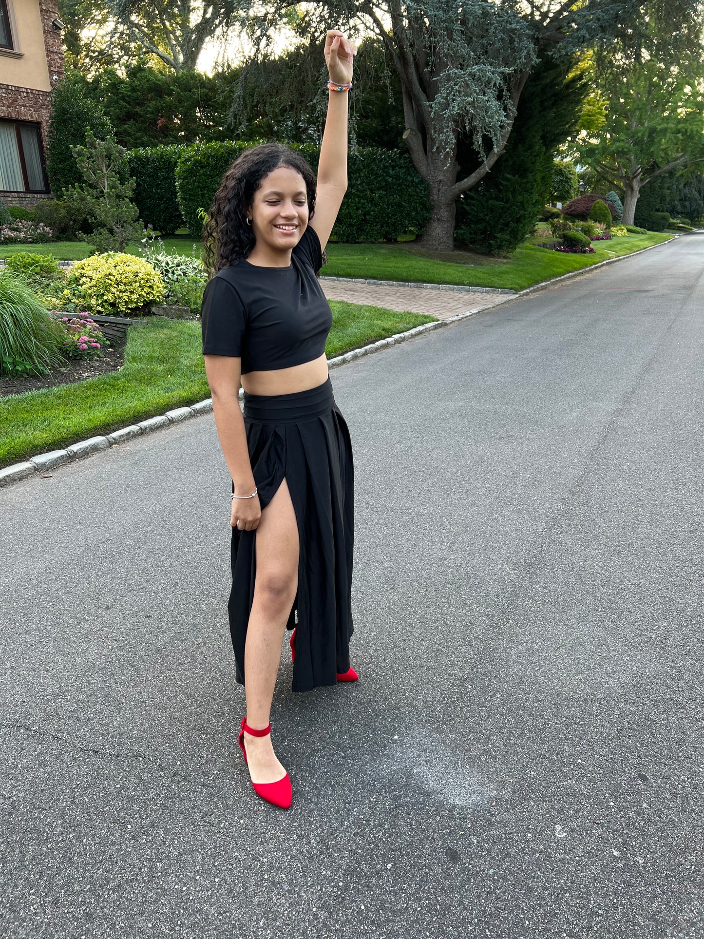 TWO PIECE OUTFIT SETS  SKIRT AND TOP SPLIT SKIRT SETS,  SHORT SLEEVE TOP