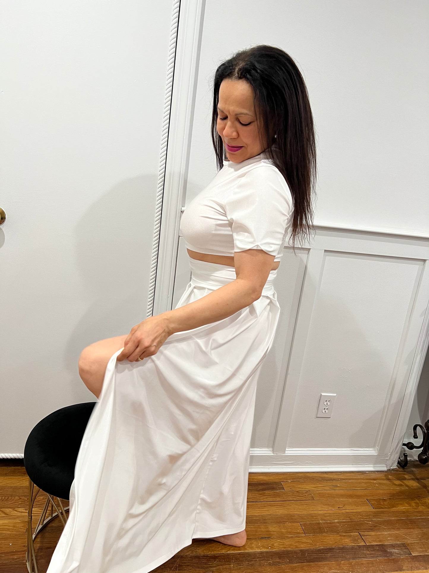 TWO PIECE OUTFIT SETS  SKIRT AND TOP SPLIT SKIRT SETS,  SHORT SLEEVE TOP