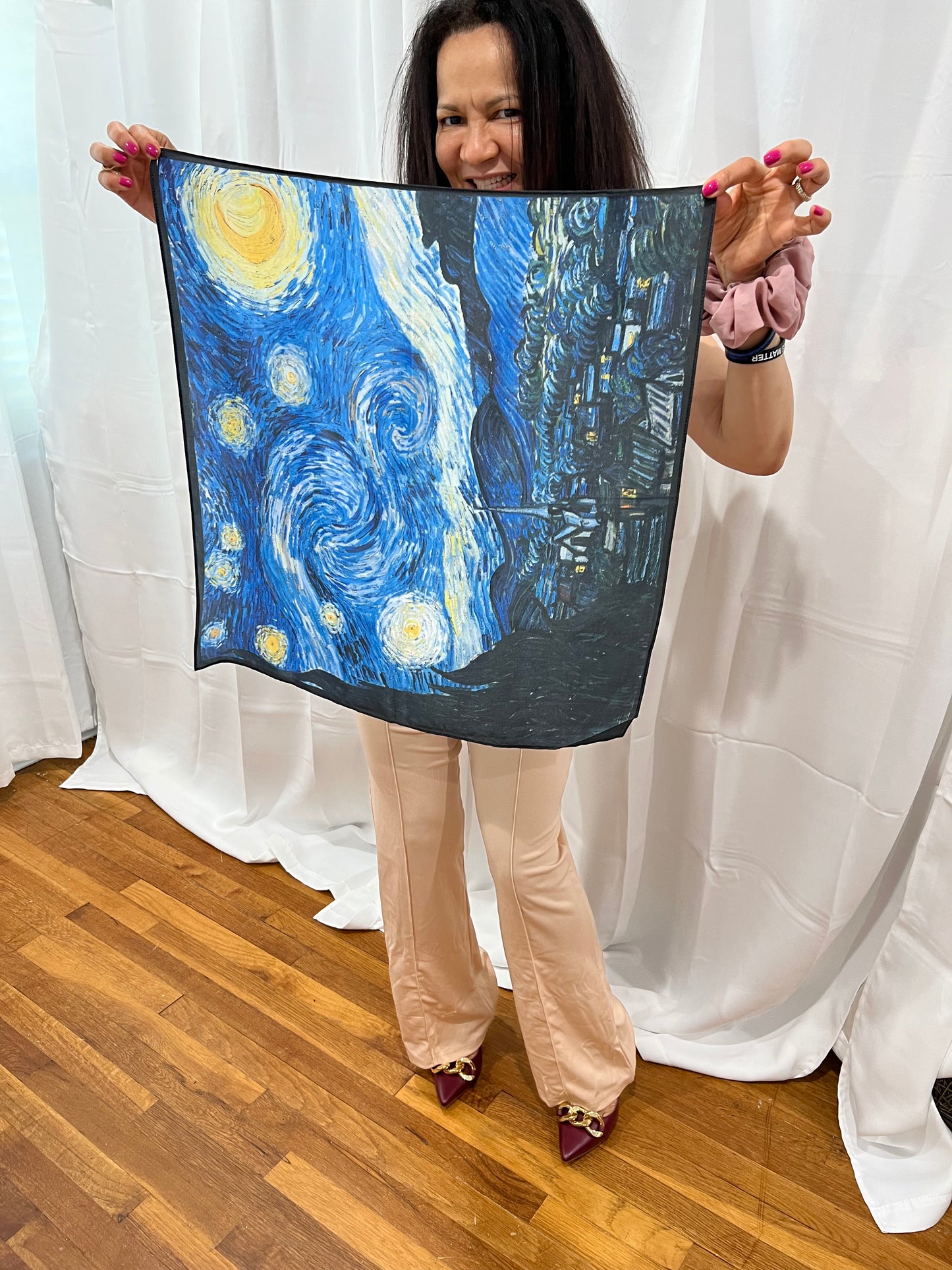 VANGOGH SILK PRINT SCARFVES. HAND PAINTED.
