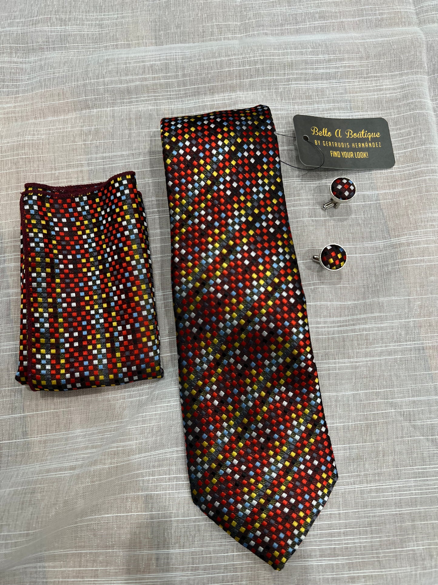 TIES SETS WITH MATCHING CUFFLINKS AND POCKET SQUARES, ELEGANT FOR ANY OCCASIONS. HANDS MADE. ACCESSOIES. BEAUTIFUL AND VIBRANT COLORS