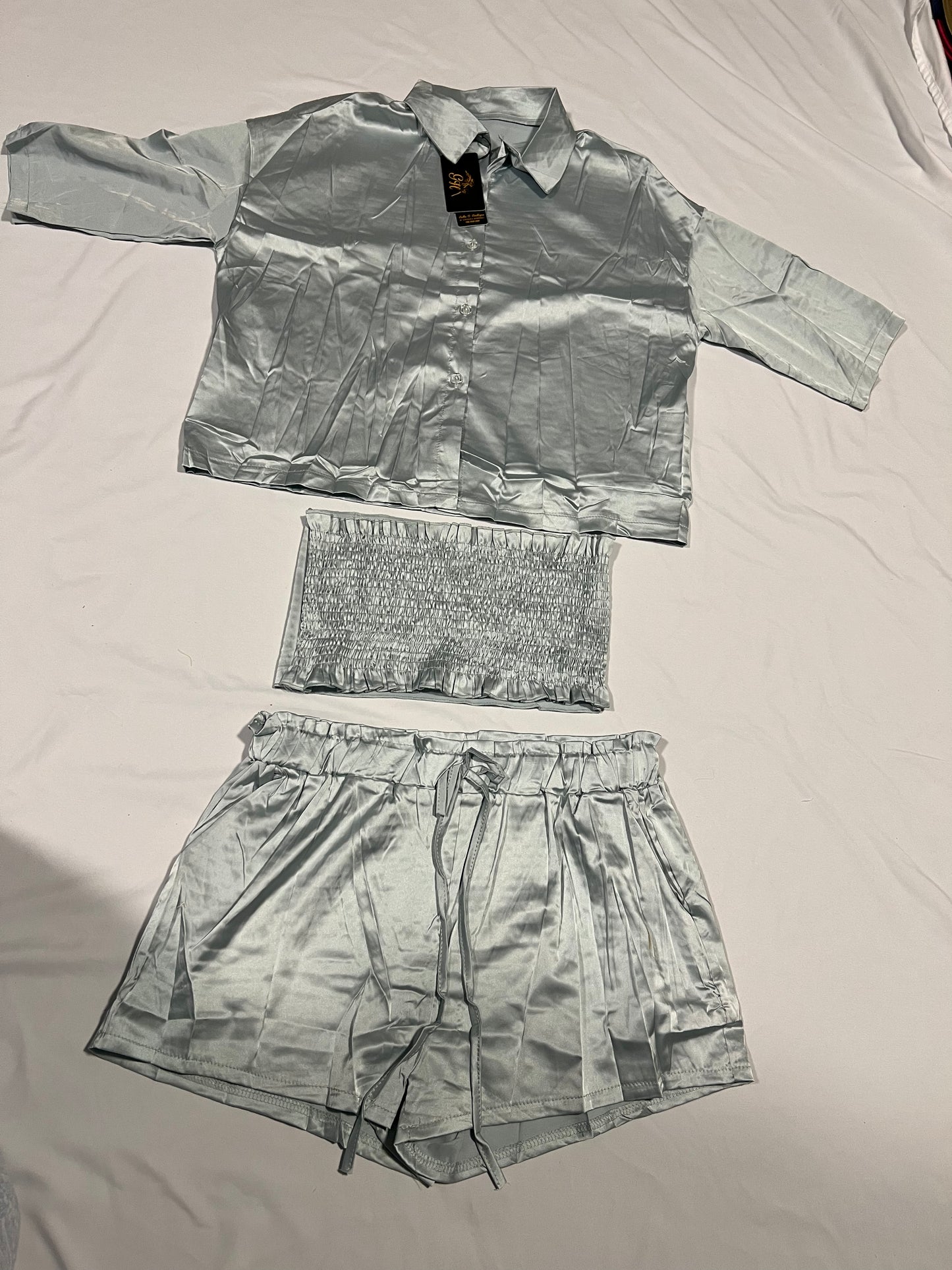 SHORT SATIN SETS 3 PIECES