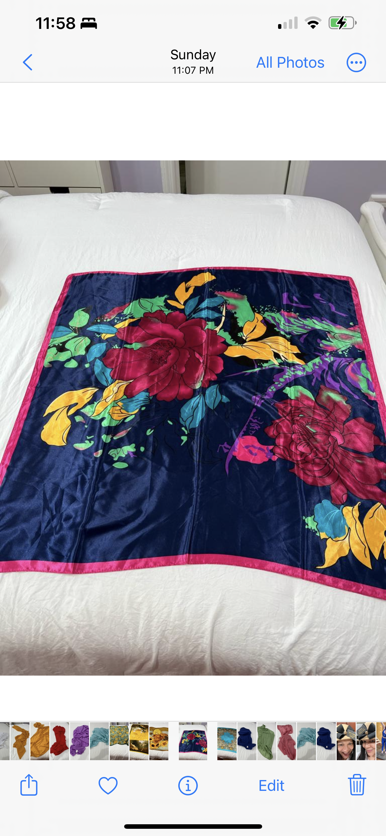 FLORAL ORIENTAL SILK SCARF, HOT PINK,GREEN AND BLUE YELLOW