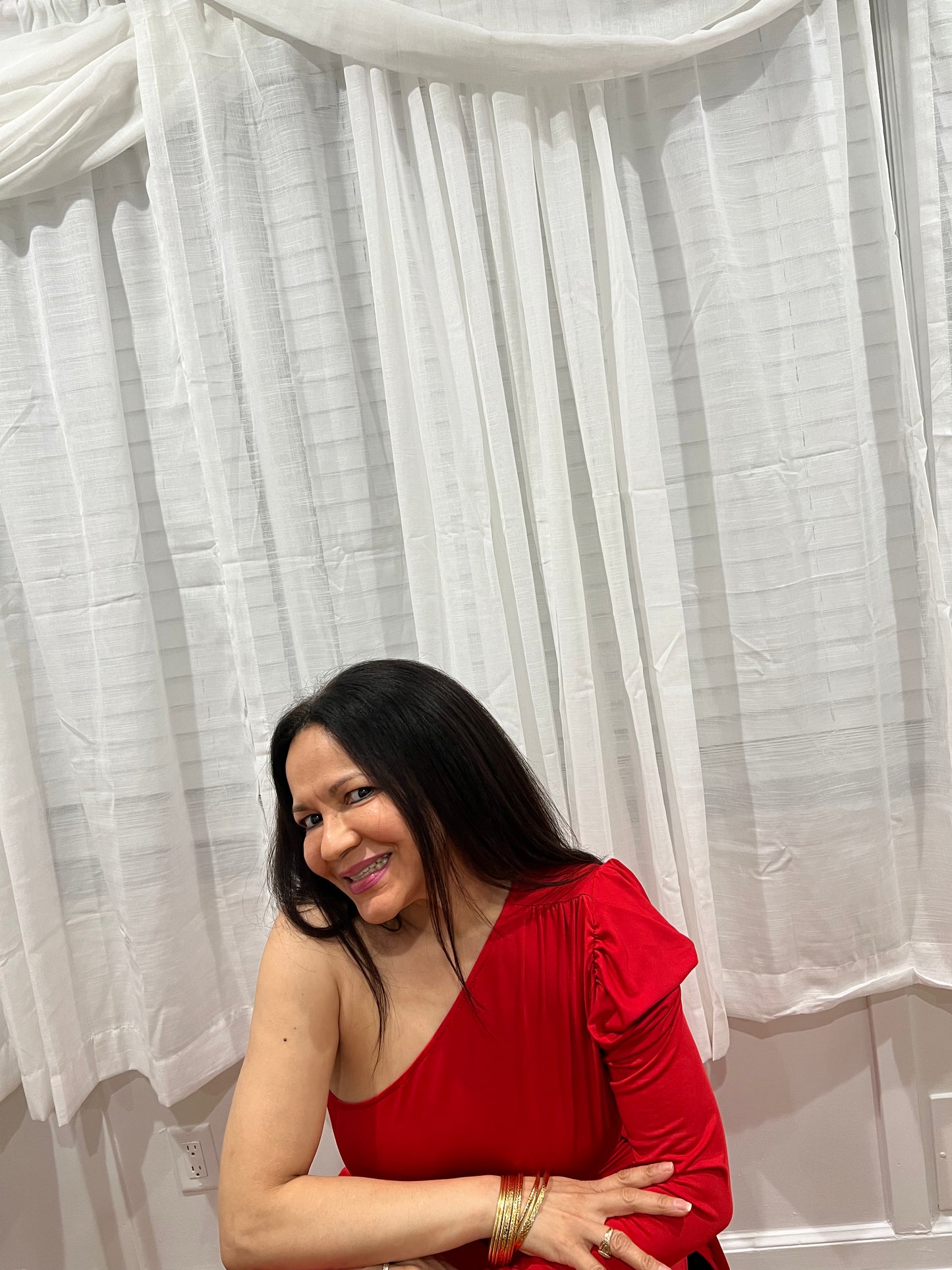 RED JUMPSUIT FOR ALL YEAR AROUND ONE SHOULDER, ONE LONG SLEEVE ONE SHOULDER OUT, SOPHISTICATE, BEAUTIFUL AND SEXY PIECE COLLECTION. GREAT FOR TRAVELING VERY LIGHT.