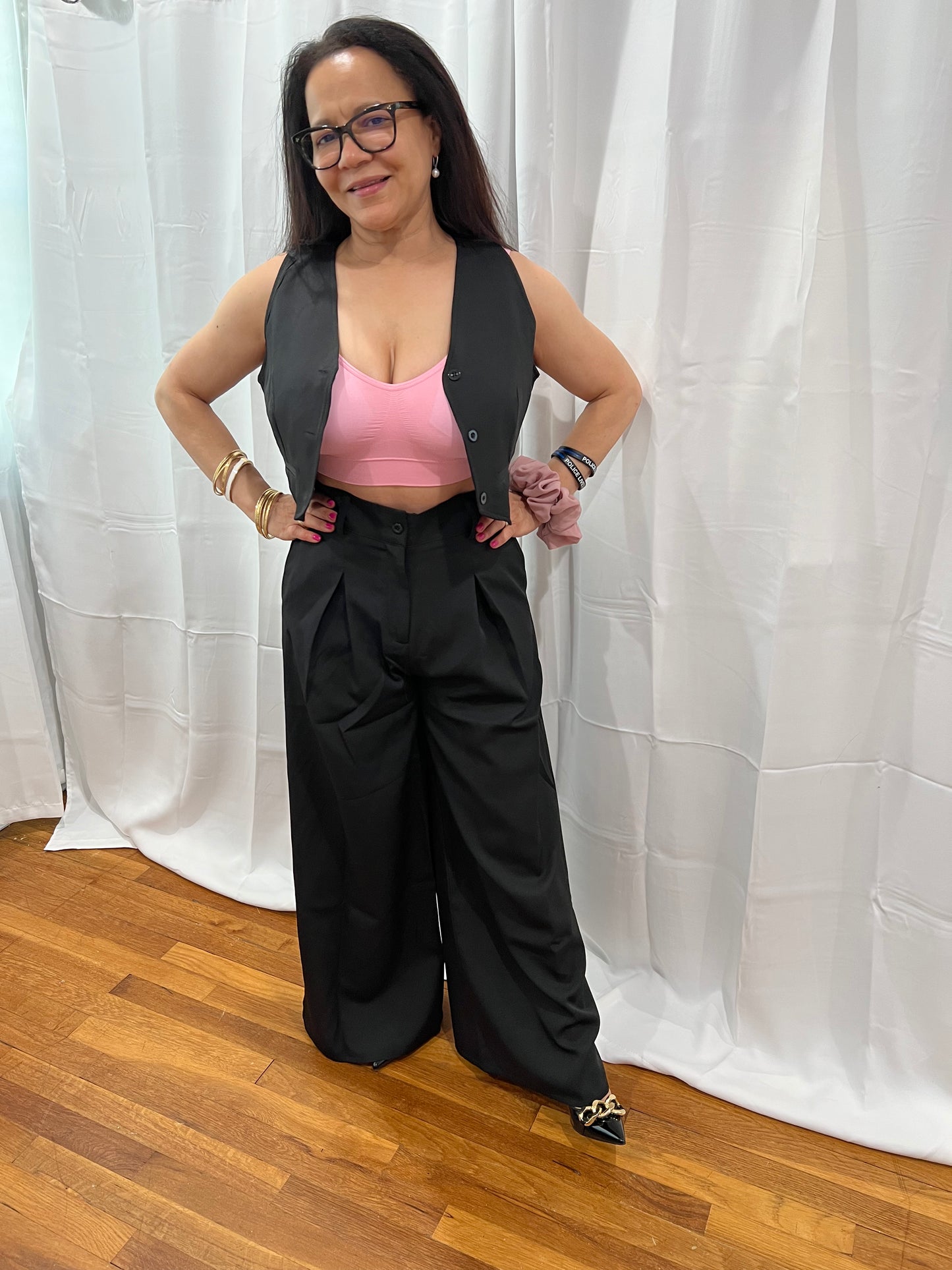 PANTS SETS WITH TOP VEST. ELEGANT AND LIGH/HIGH WAITS/V-NECK