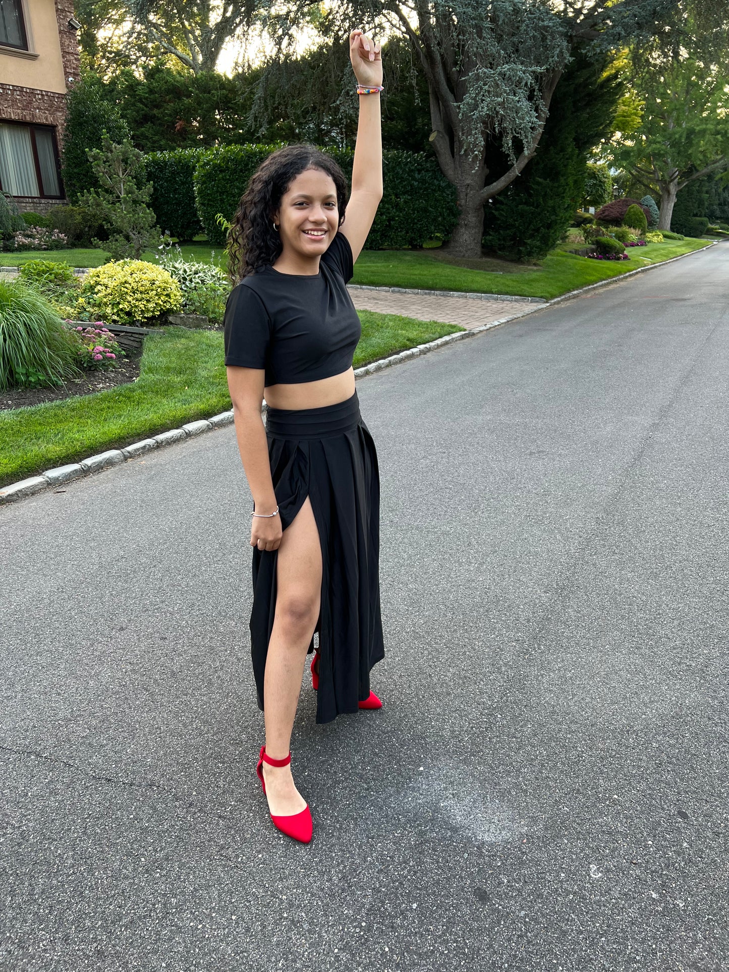 TWO PIECE OUTFIT SETS  SKIRT AND TOP SPLIT SKIRT SETS,  SHORT SLEEVE TOP