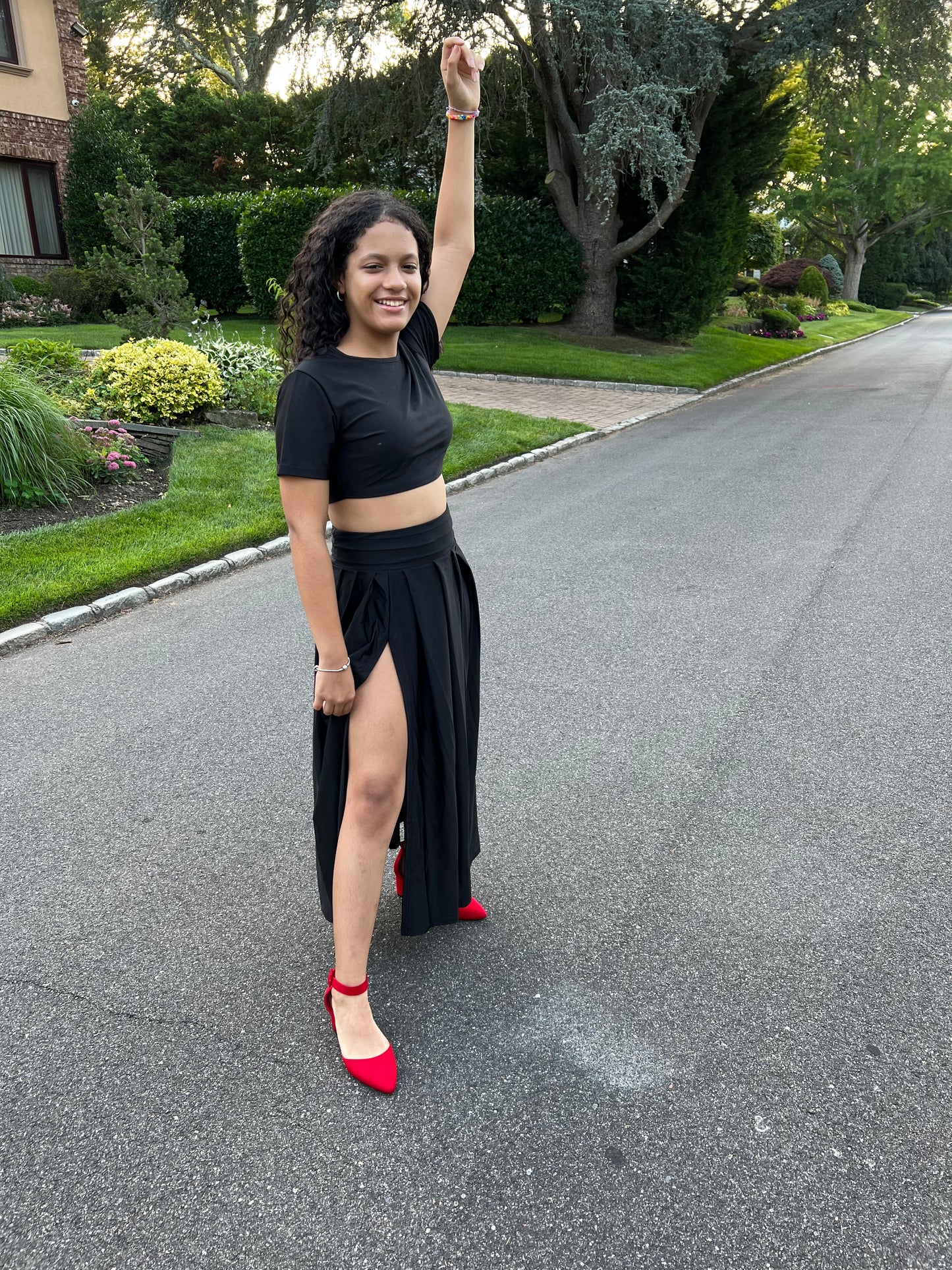 TWO PIECE OUTFIT SETS  SKIRT AND TOP SPLIT SKIRT SETS,  SHORT SLEEVE TOP